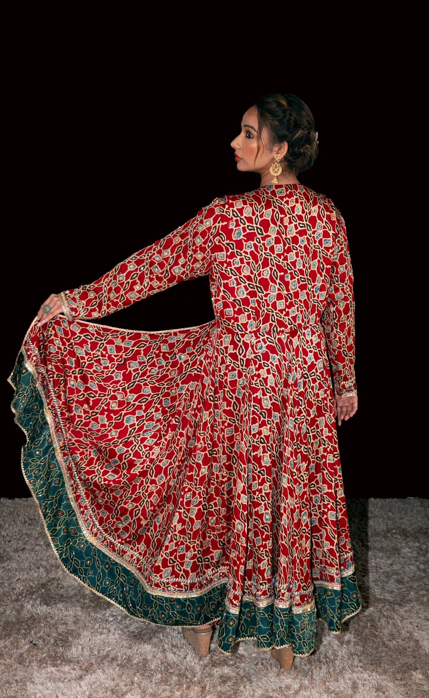 Red Ajrakh Kurta Set