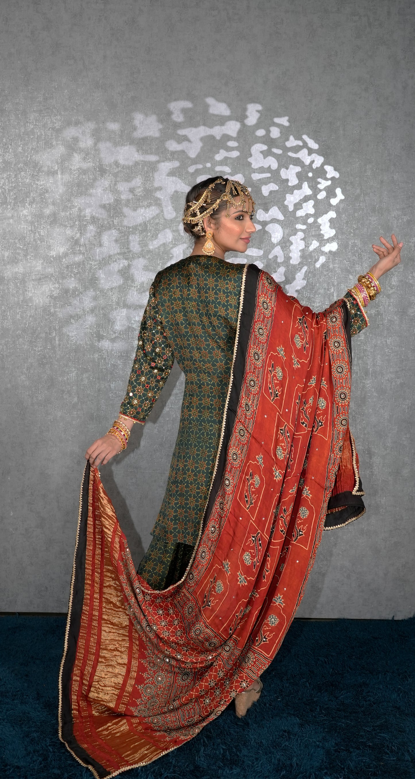 Green Ajrakh Kurta Set