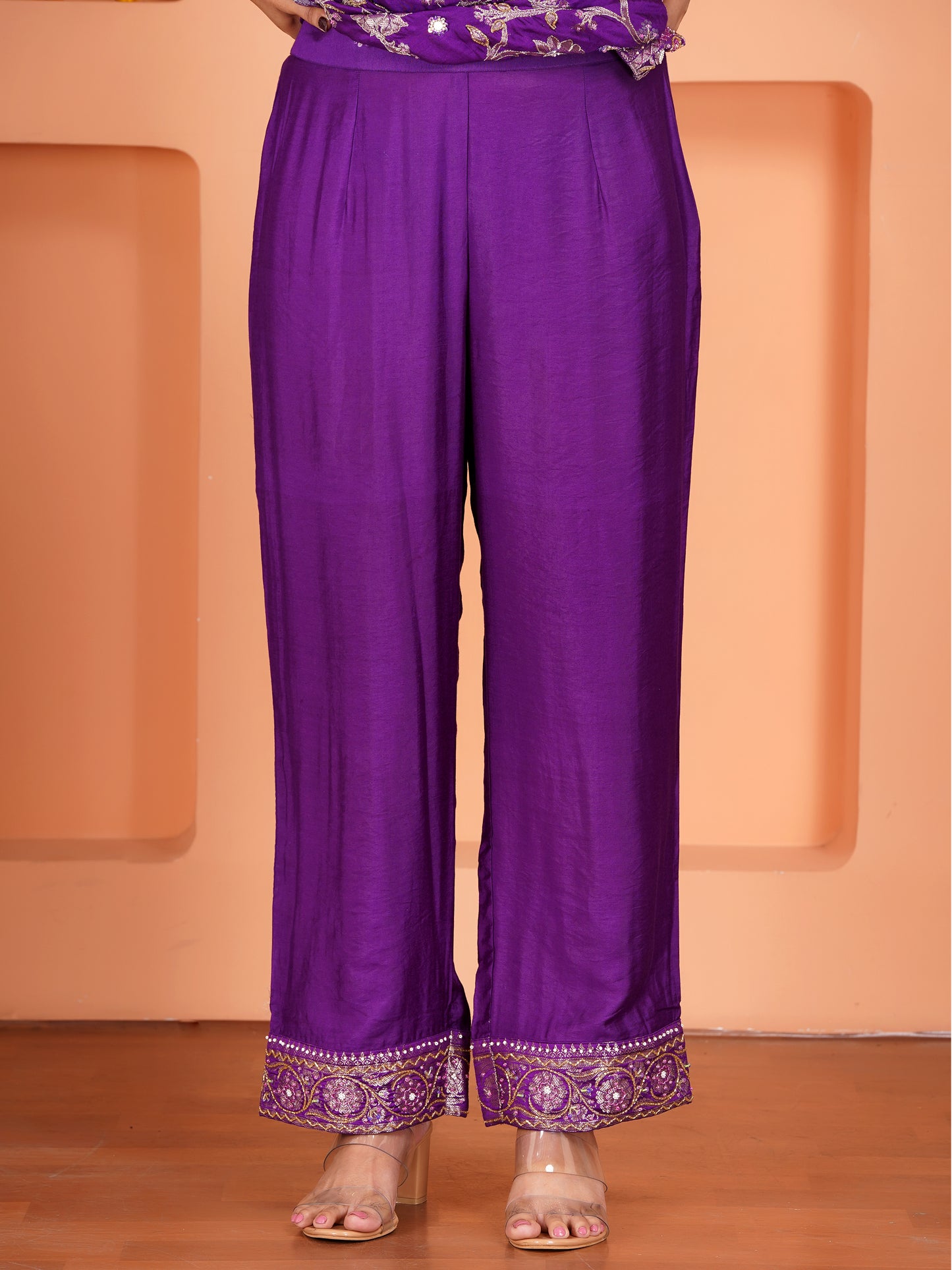 Purple Chiniya Silk Embroidered Kurta Set