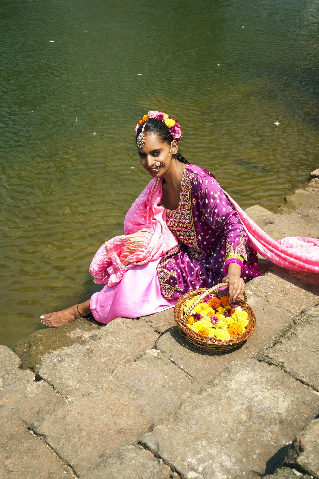 Purple Yoke Kurta Set