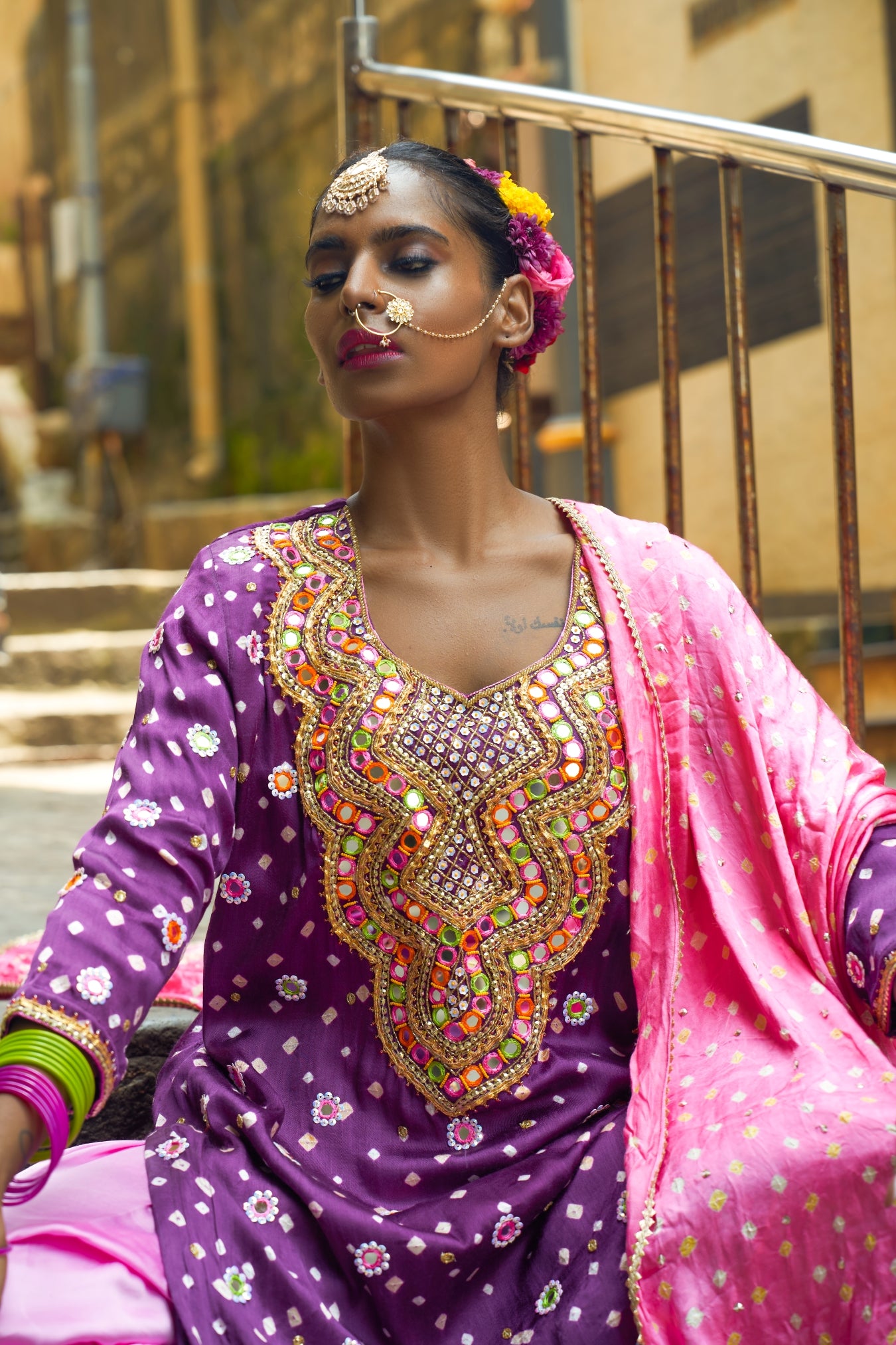 Purple Scallop Kurta Set