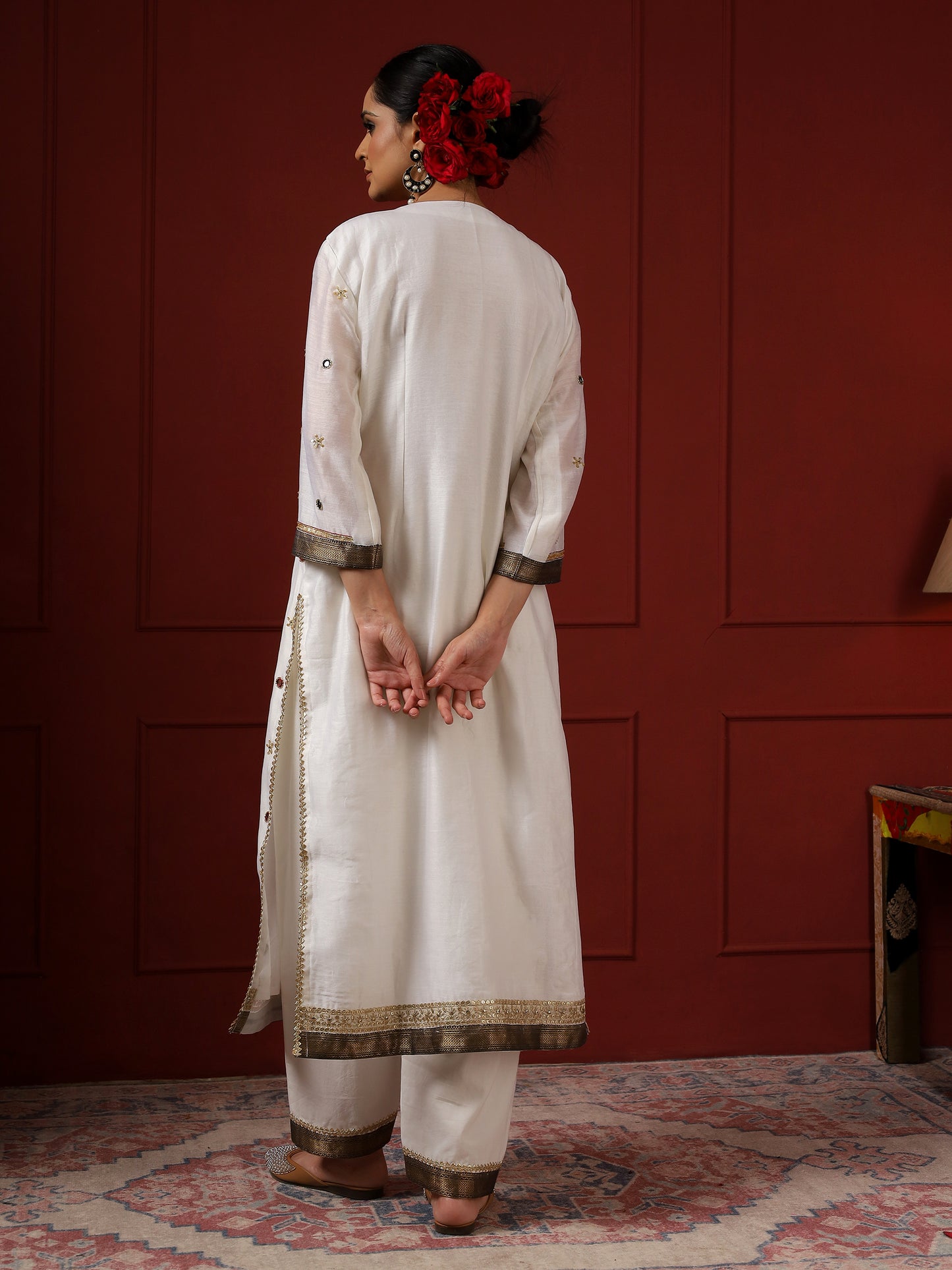 White and Black Big Paisley Kurta set