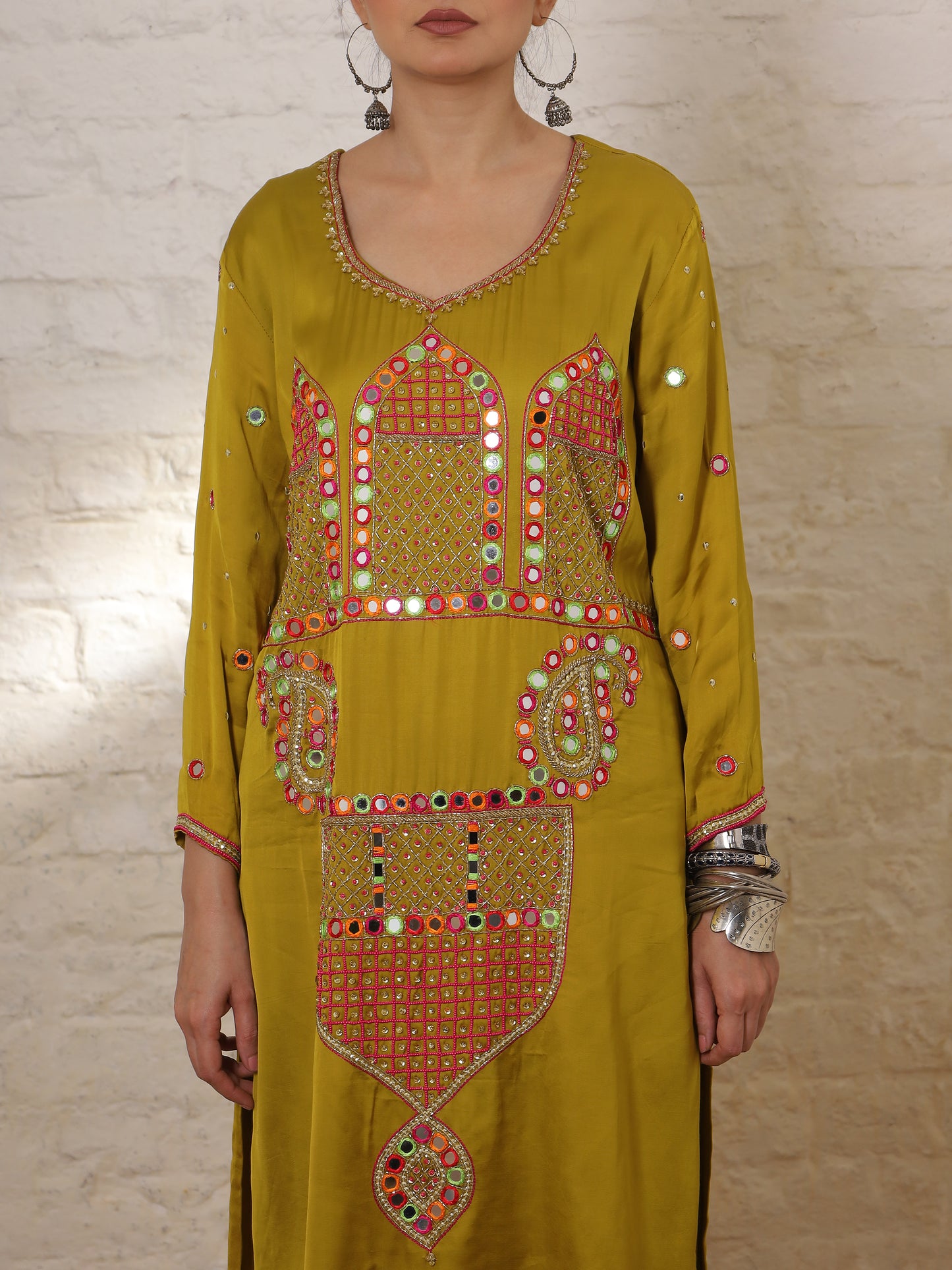 Mustard Yellow Silk Embroidered Kurta Set