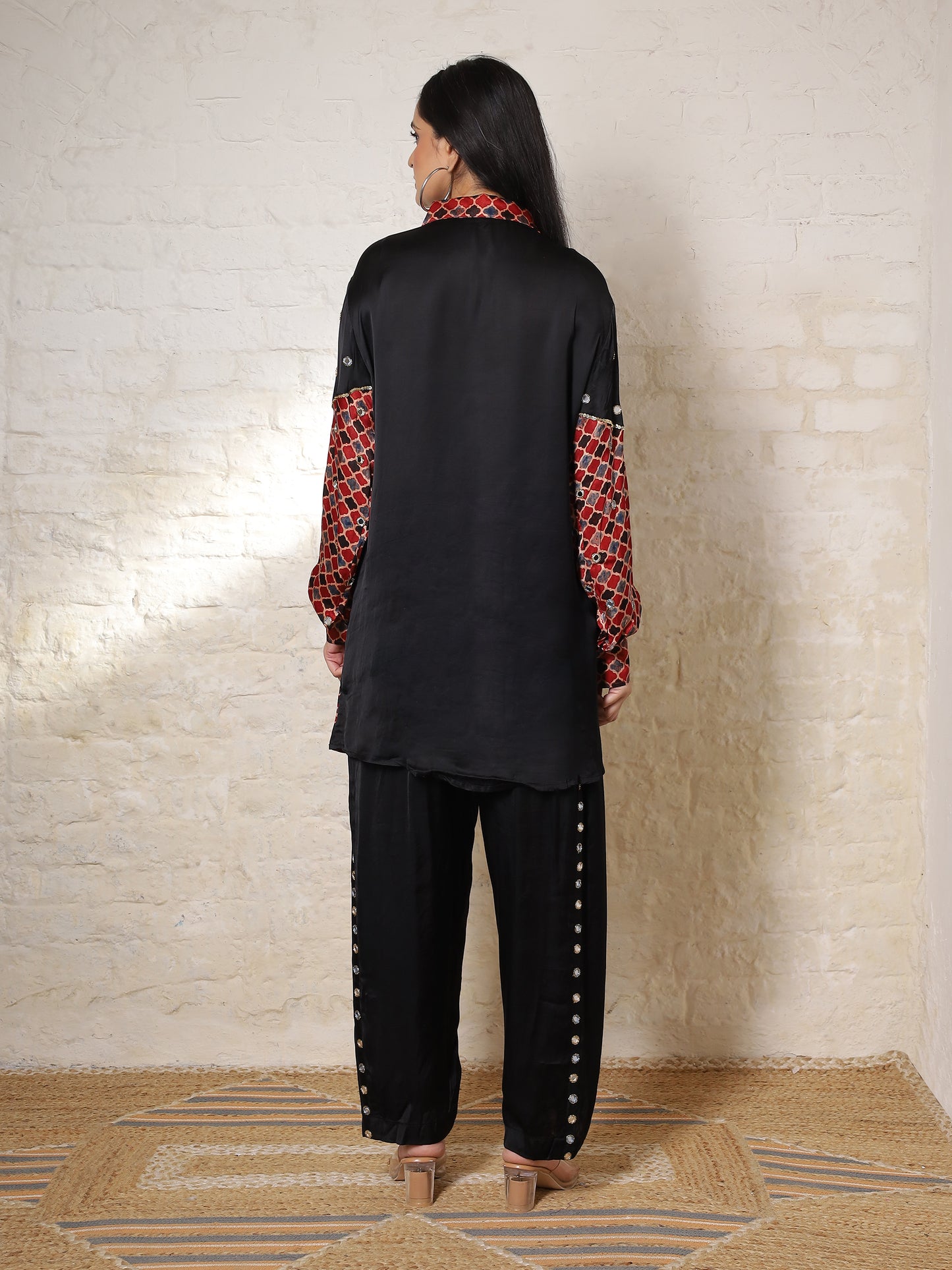 Black Ajrak Silk Embroidered Co-ord Set