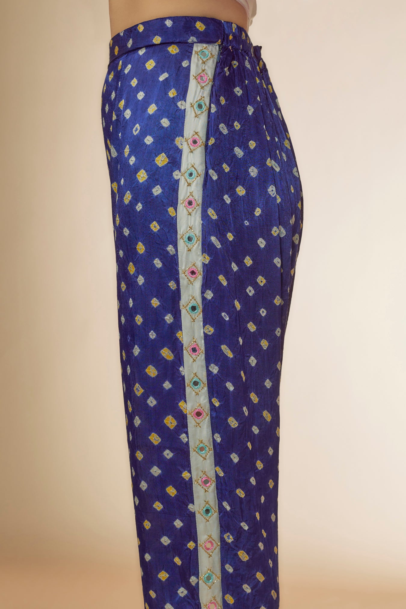 Blue & White Silk Bandhani Printed & Embroidered Co-Ord Set