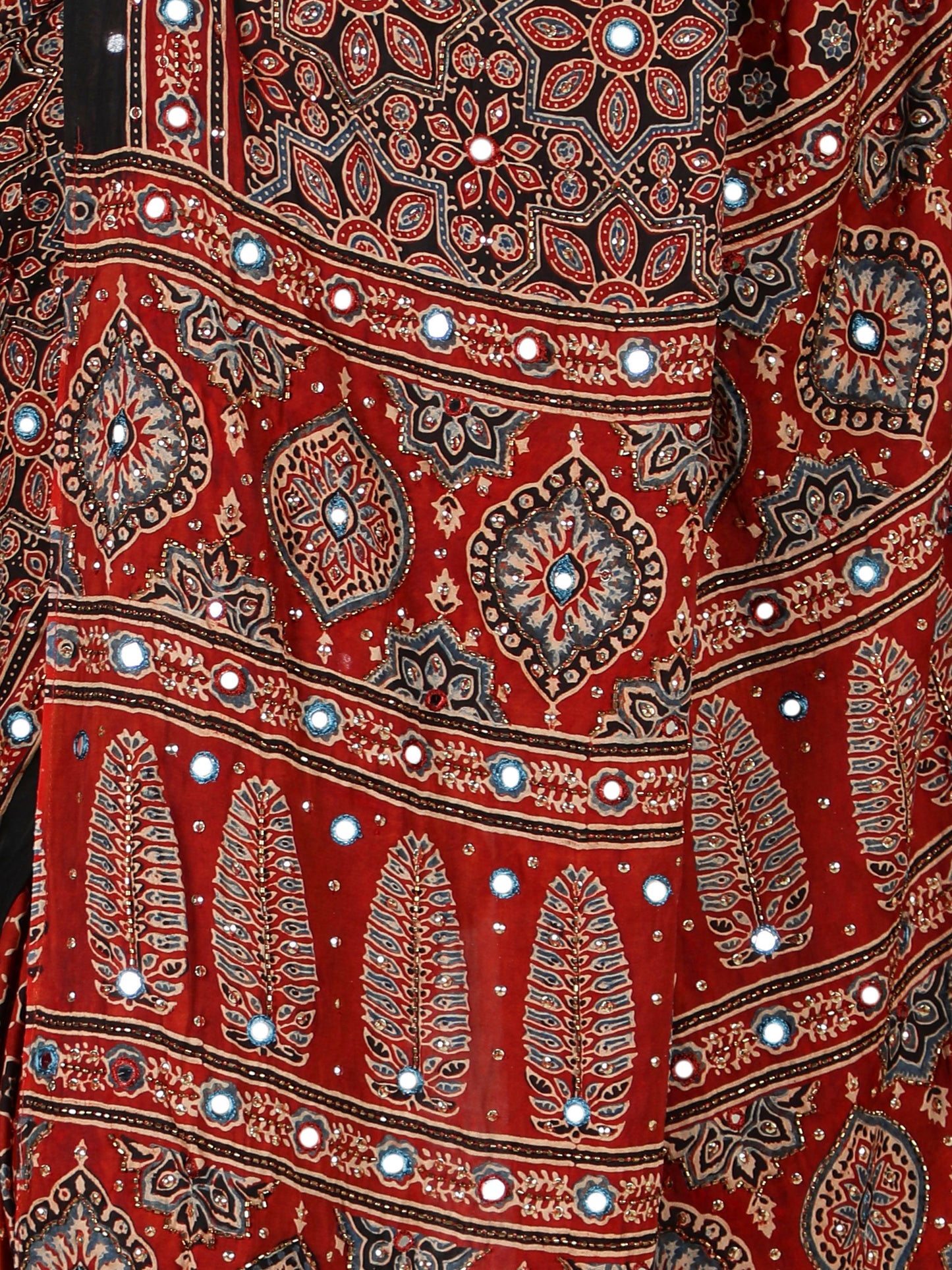 Scarlet Red Star Ajrakh Saree