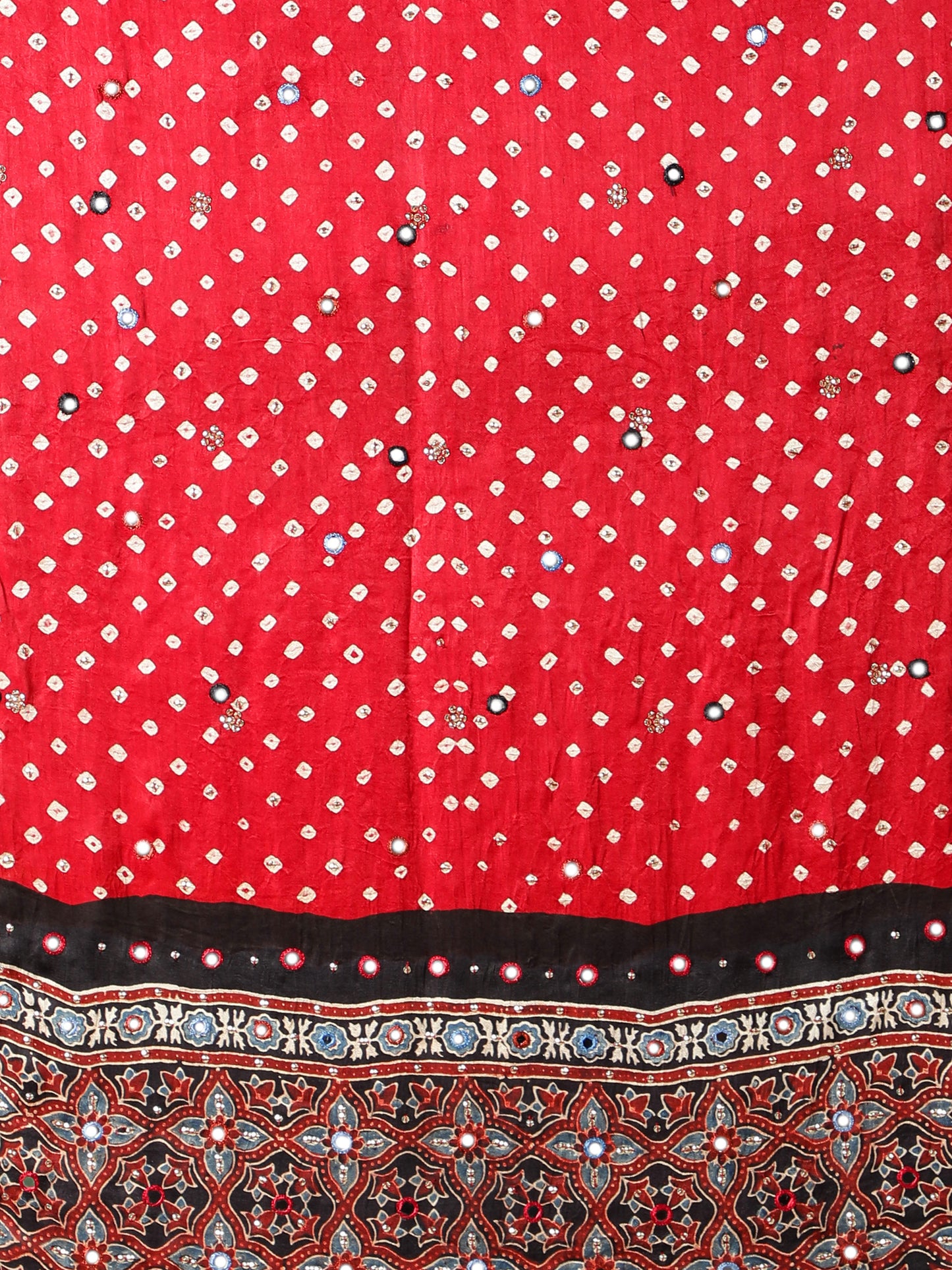 Deep Crimson Red Bandhej, Ajrakh Pallu Dupatta