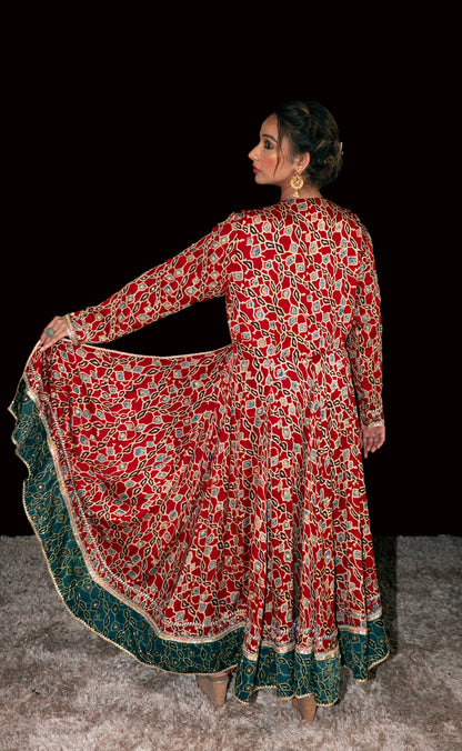 Red Ajrakh Kurta Set