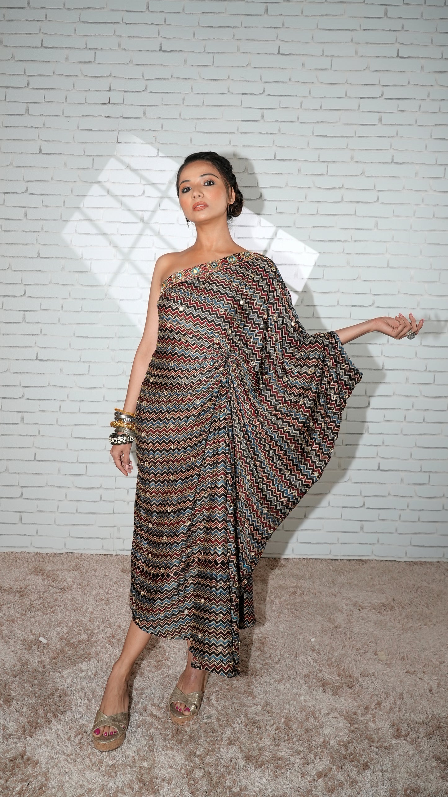 Black Ajrakh Asymmetrical Kaftan