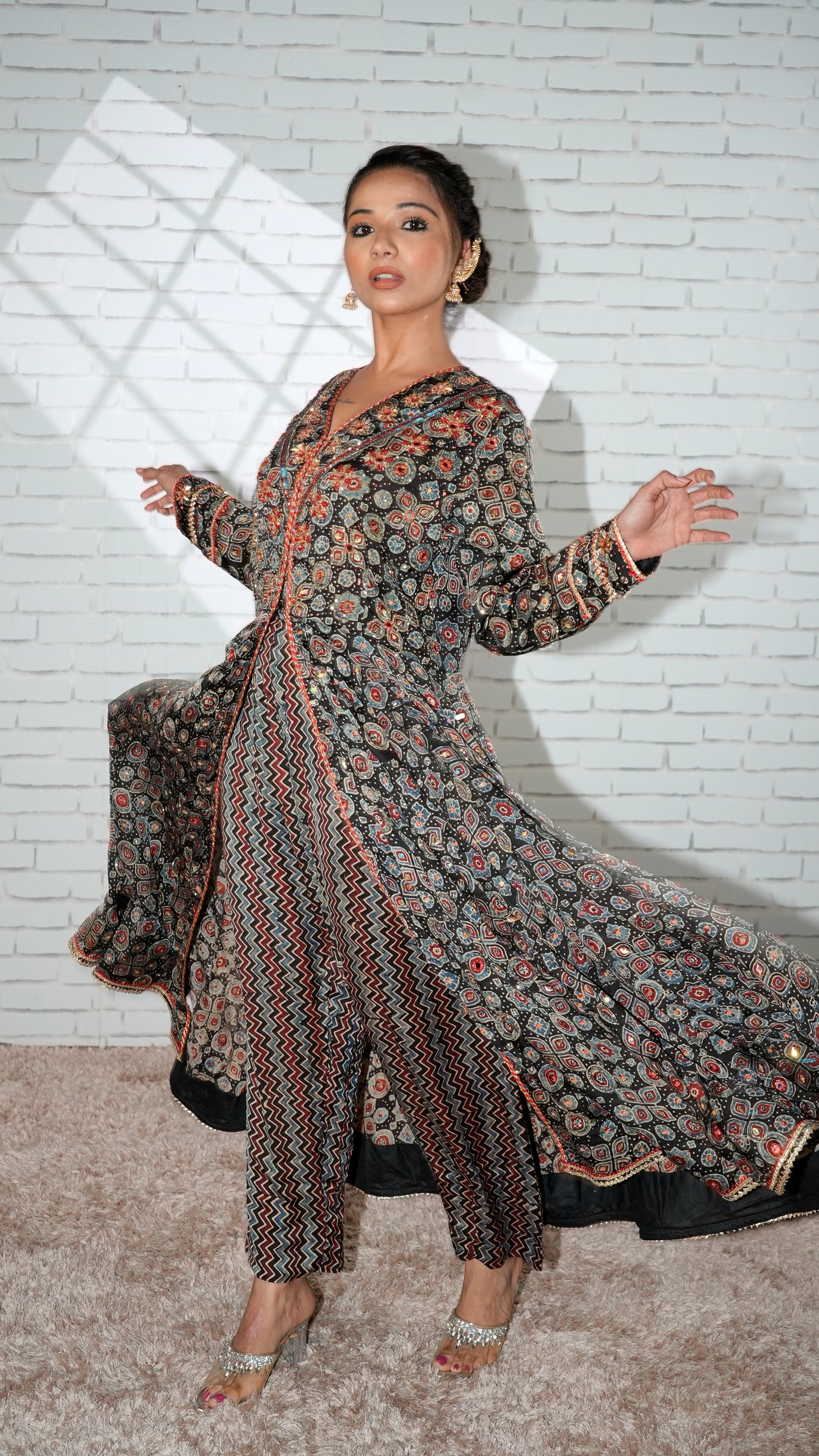 Black Ajrakh Kurta Set