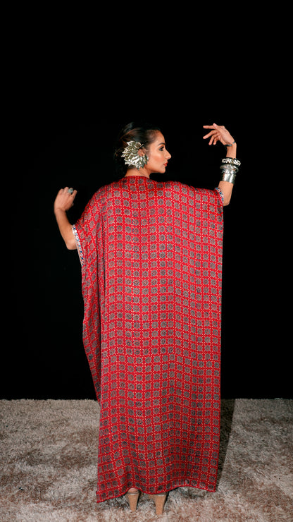 Rust Ajrakh Ruched Kaftan