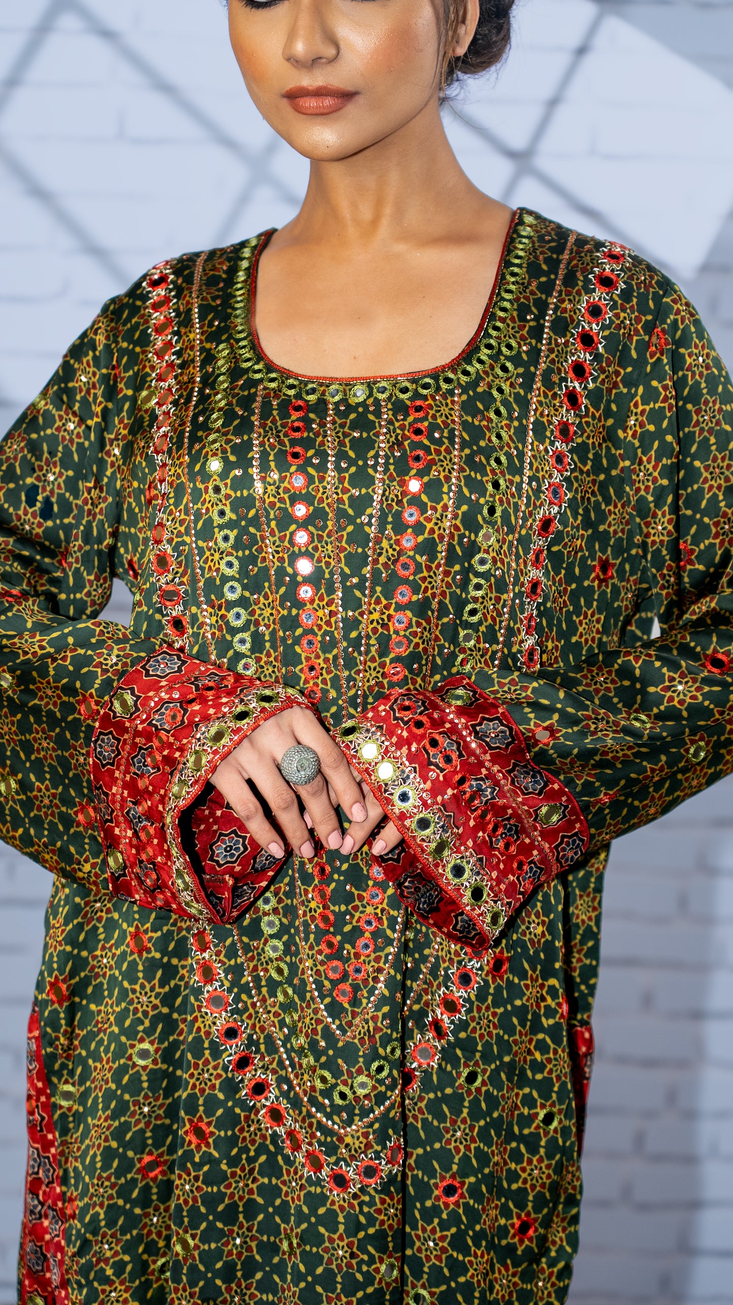 Green Ajrakh Kaftan Kurta