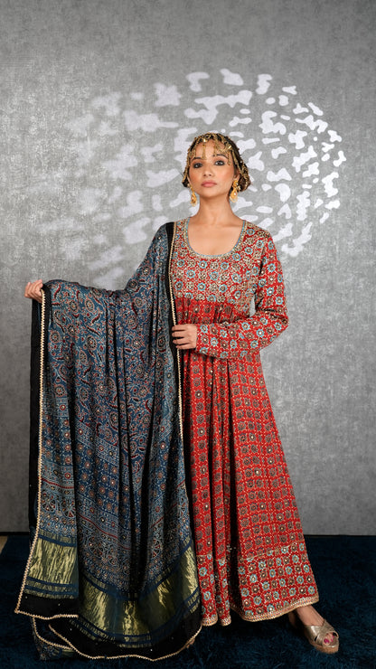 Red Ajrakh Anarkali