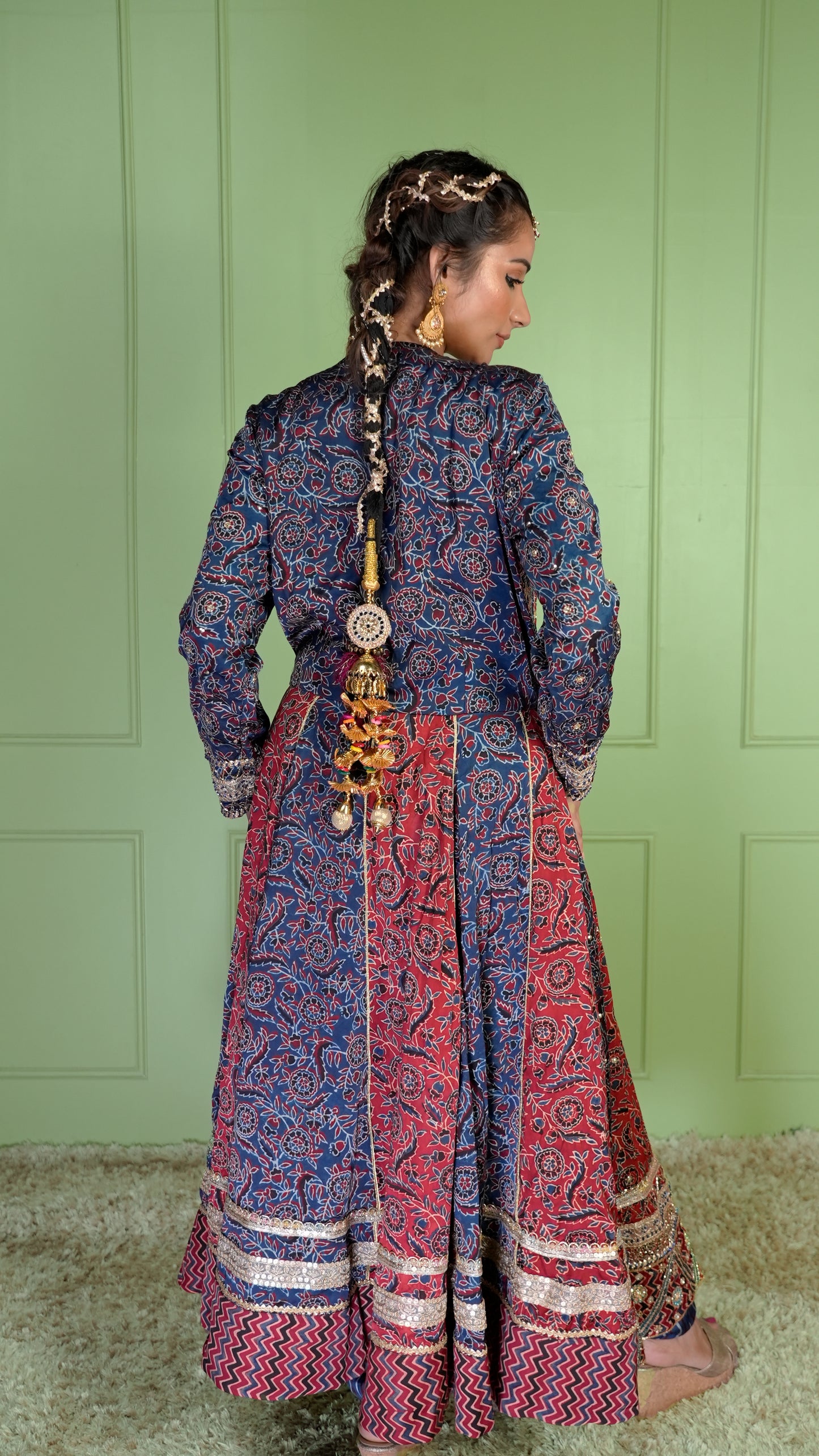 Blue & Red Ajrakh Anarkali
