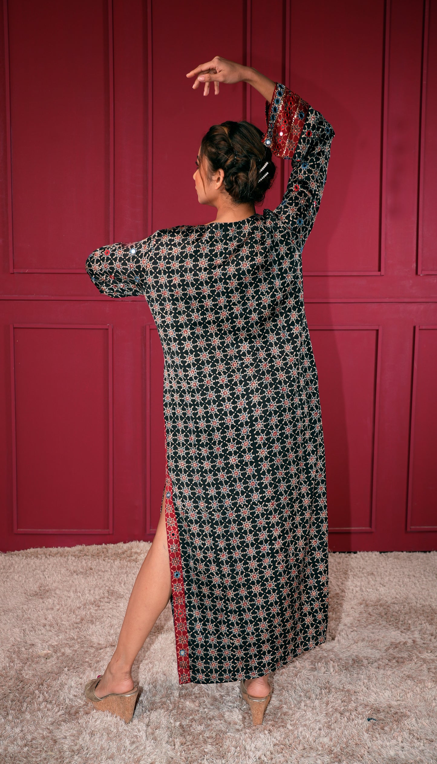 Black Ajrakh Kaftan Kurta