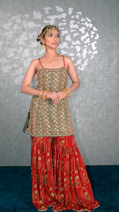 Green Ajrakh Garara Set