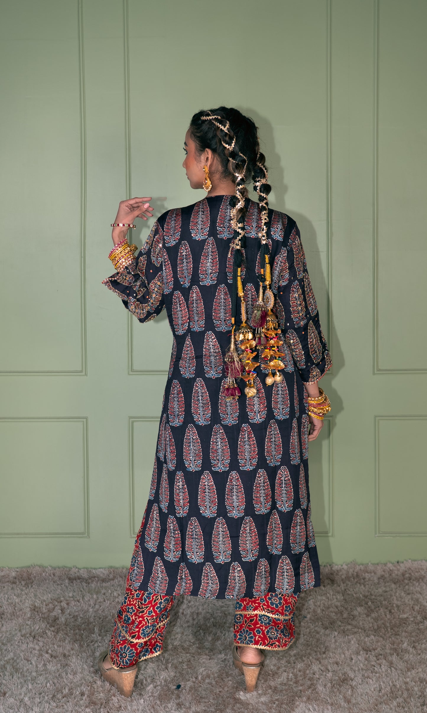 Black Ajrakh Kurta Set