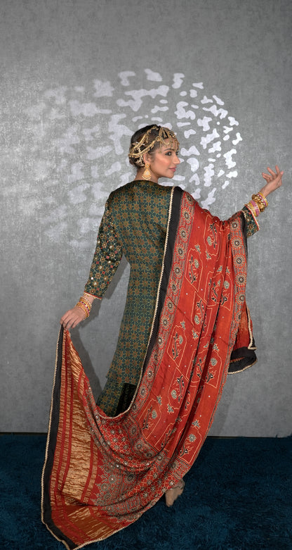 Green Ajrakh Kurta Set