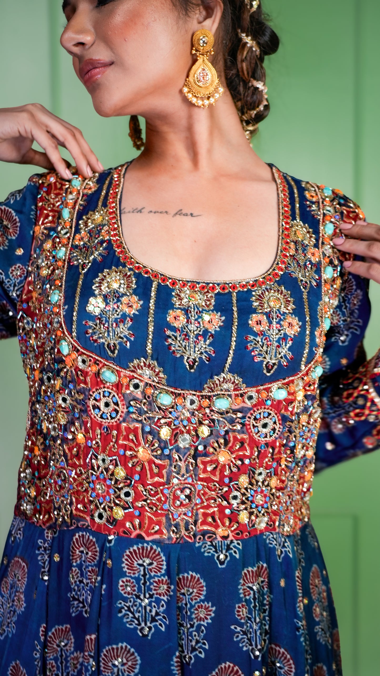 Blue Ajrakh Anarkali