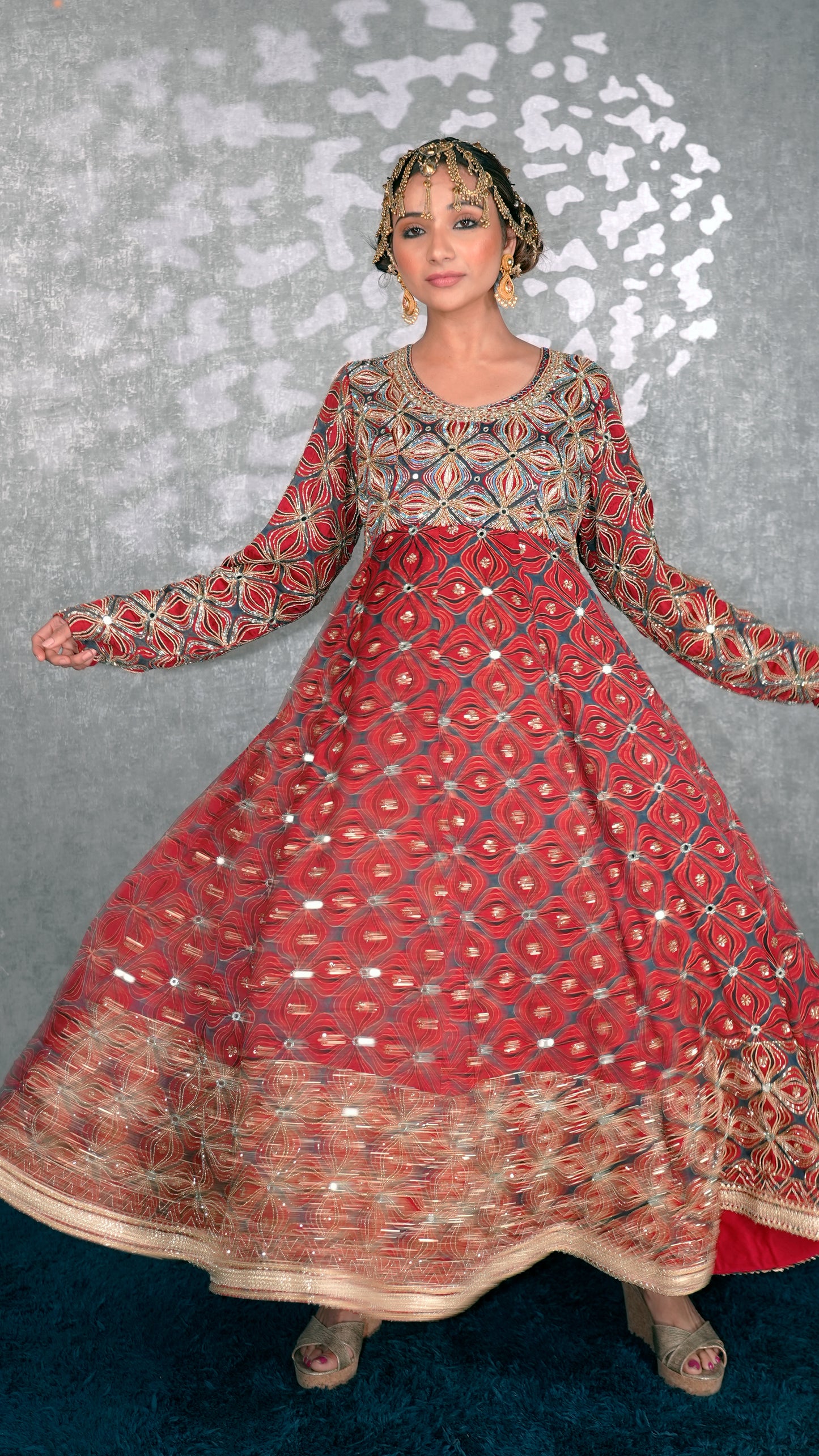 Red Ajrakh Anarkali