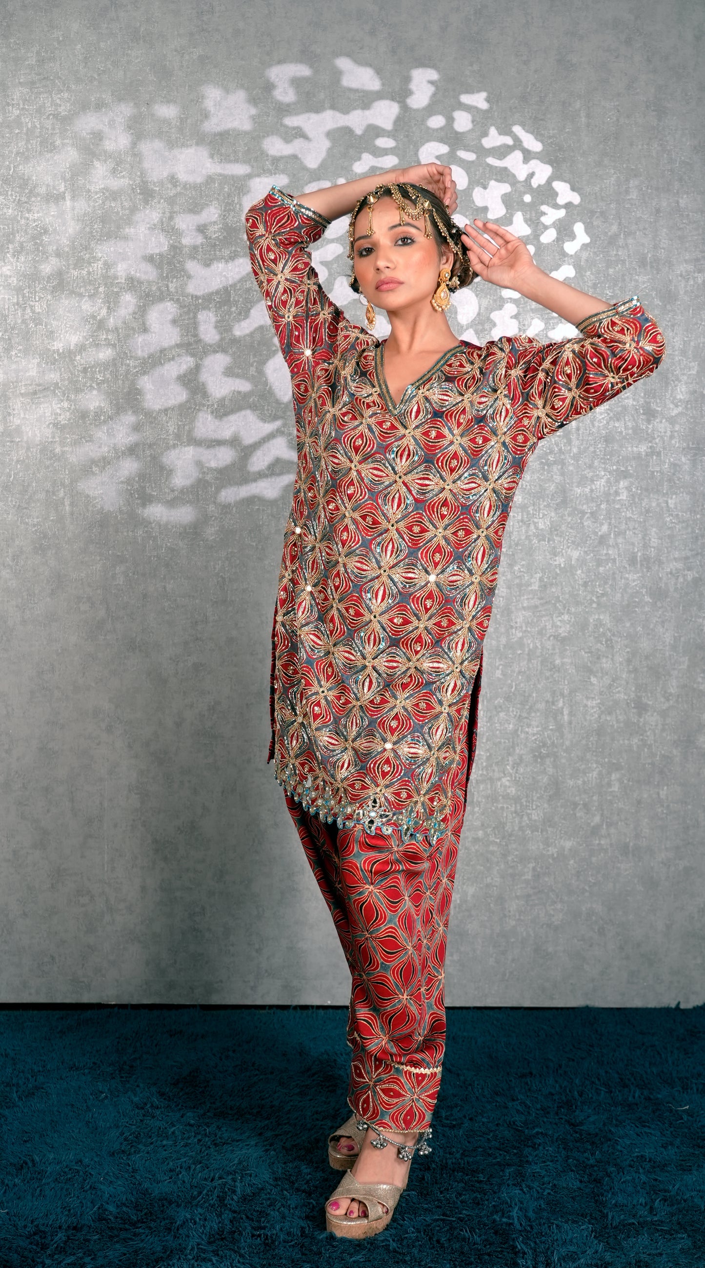 Red Ajrakh Kurta Set