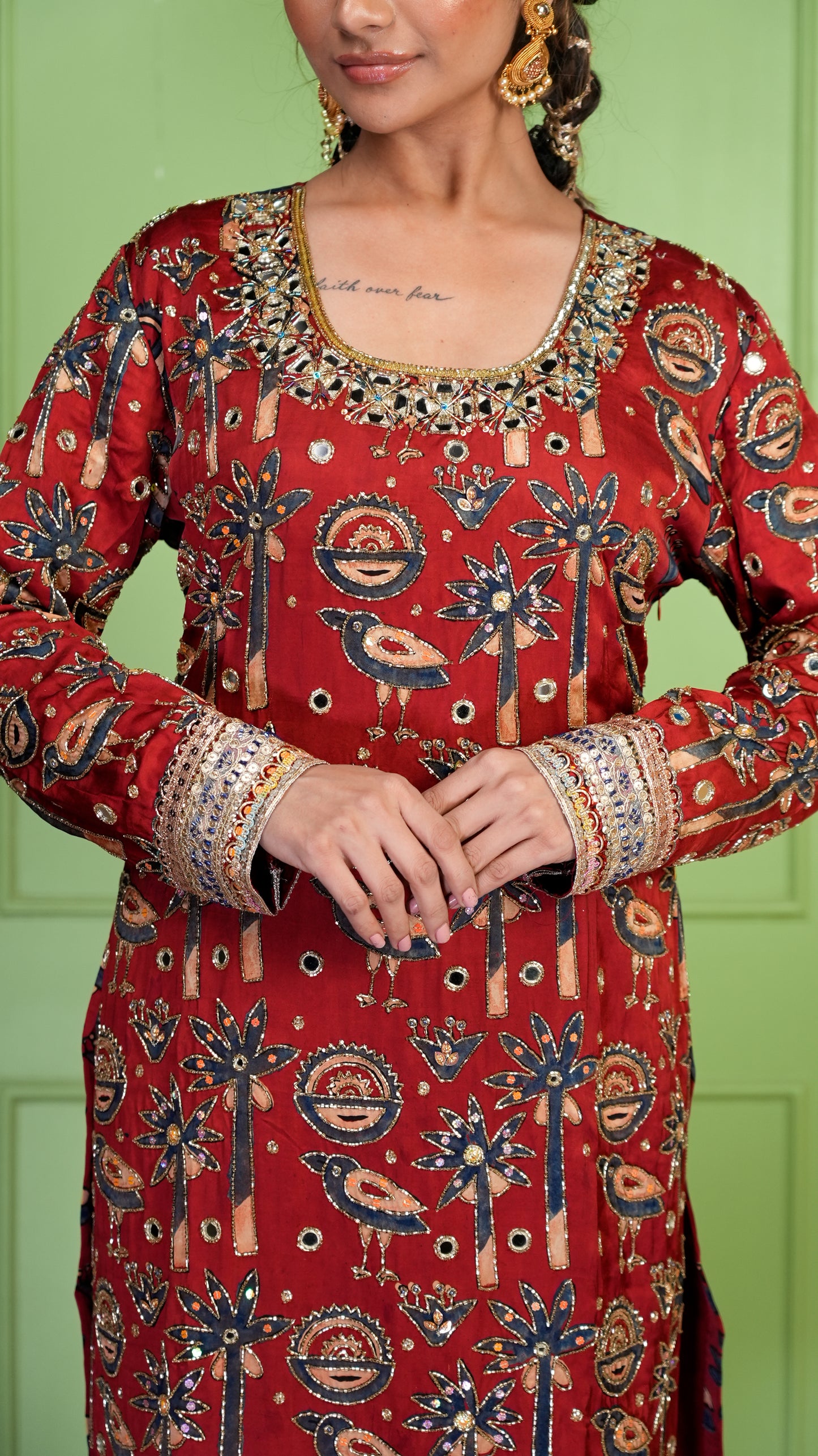 Red Ajrakh Kurta Set