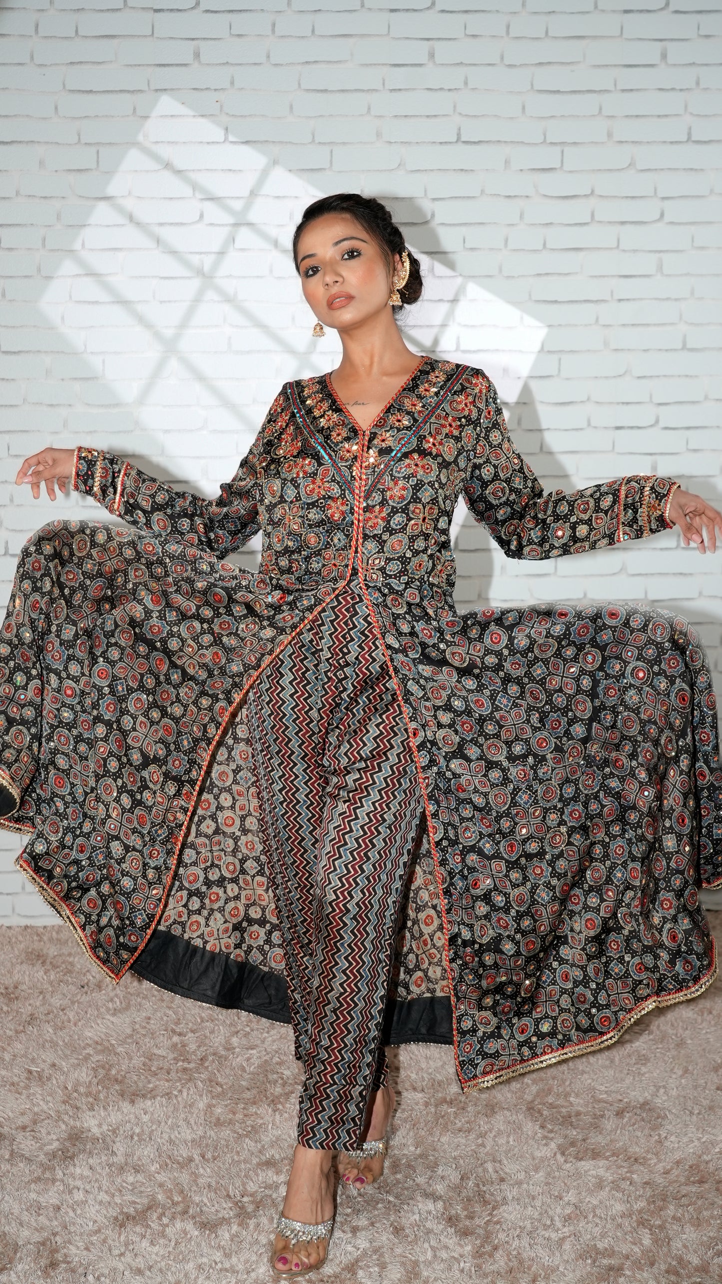 Black Ajrakh Kurta Set
