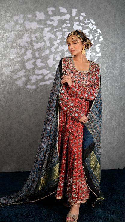 Red Ajrakh Anarkali