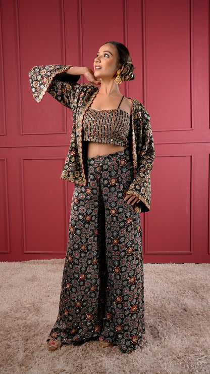 Black Ajrakh Jacket Set