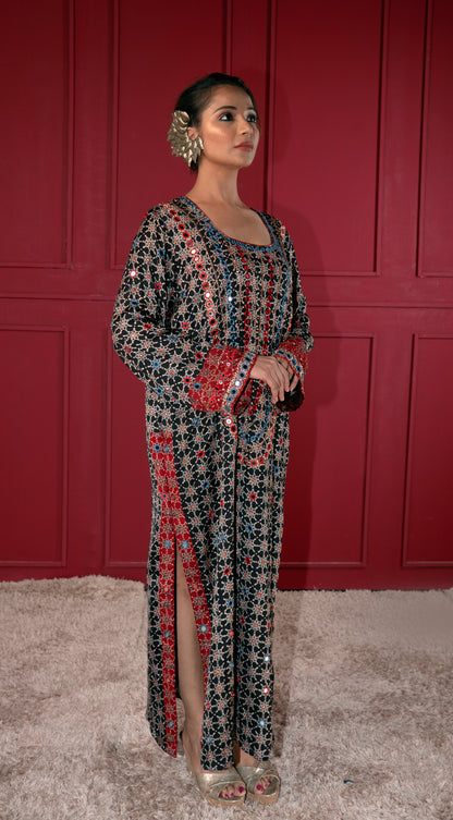 Black Ajrakh Kaftan Kurta