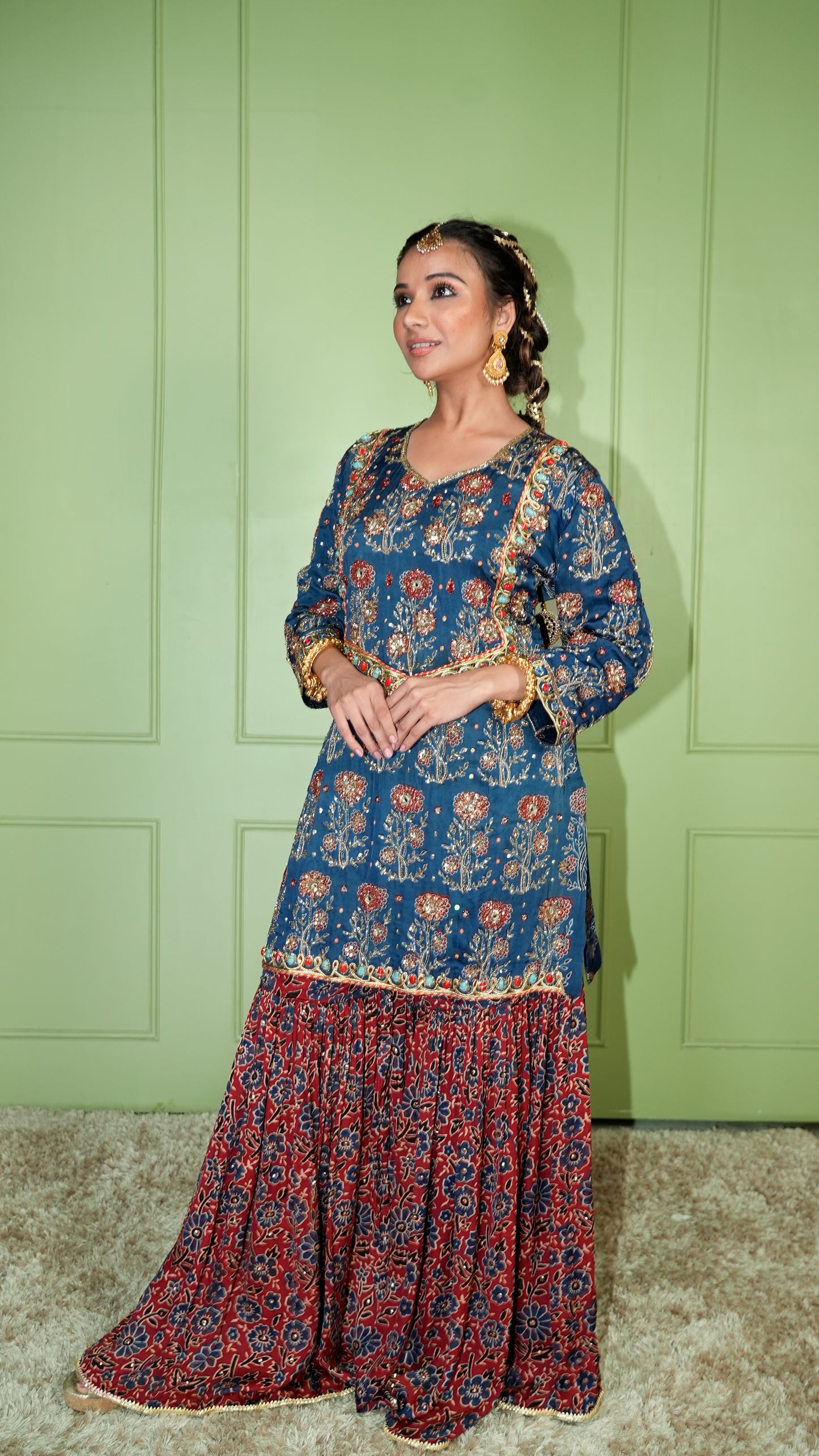 Blue Ajrakh Garara Set