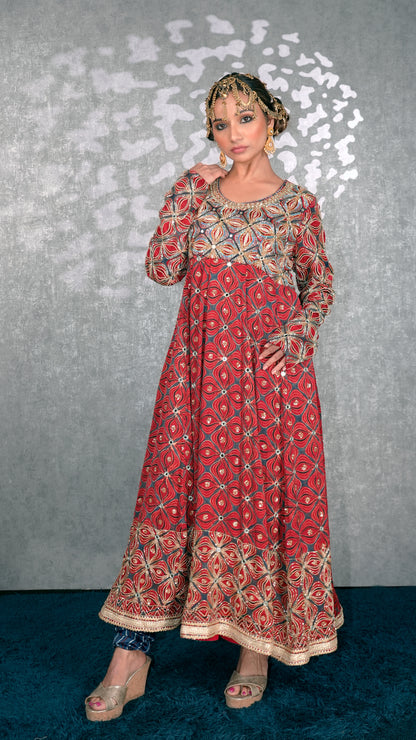 Red Ajrakh Anarkali