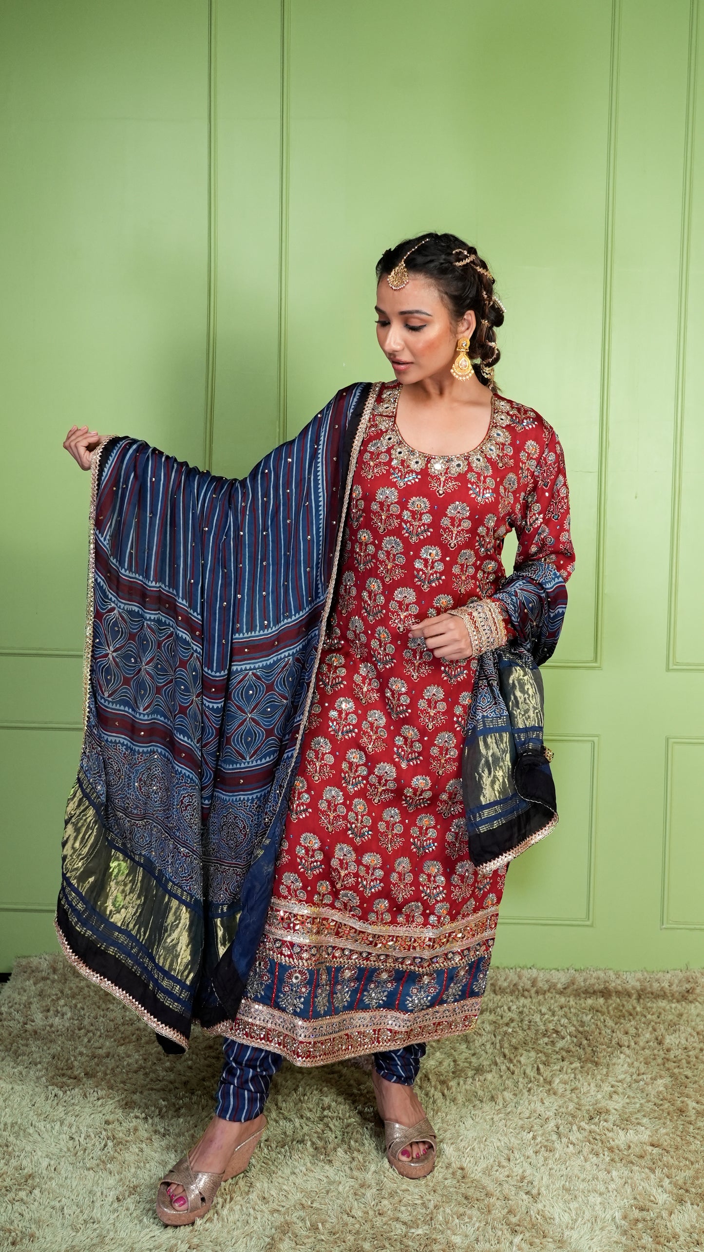 Red Ajrakh Kurta Set