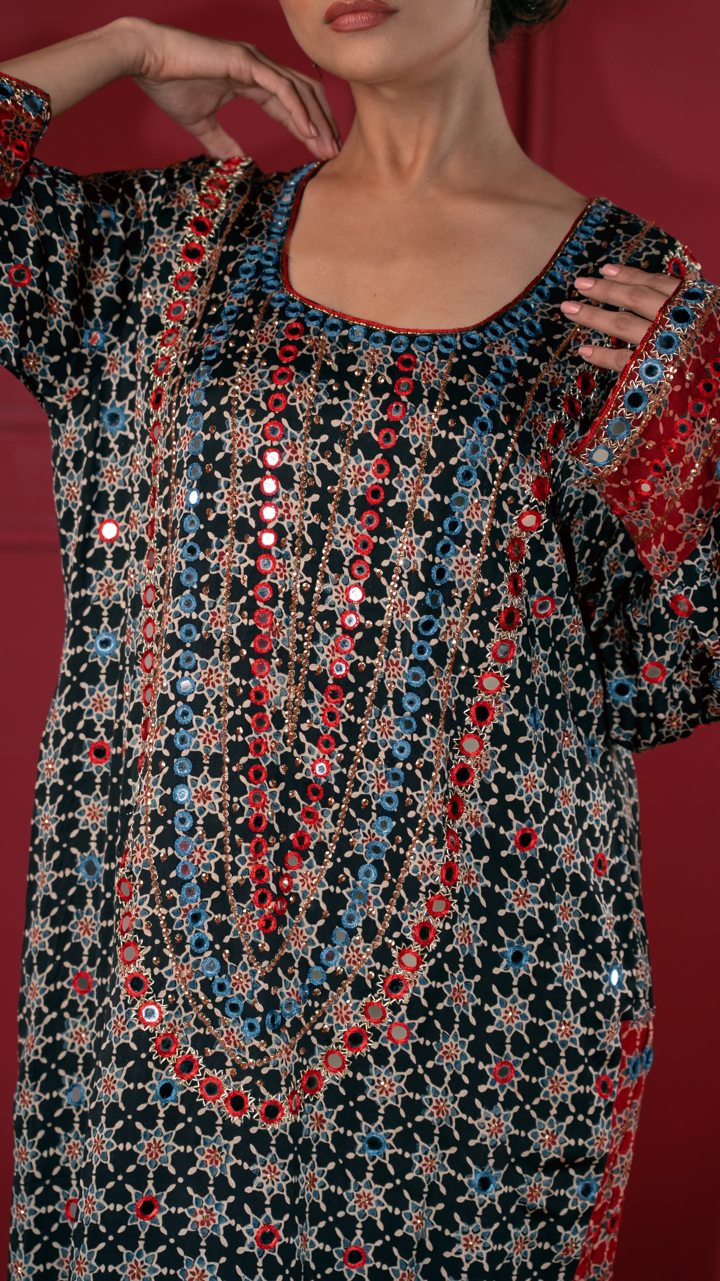 Black Ajrakh Kaftan Kurta