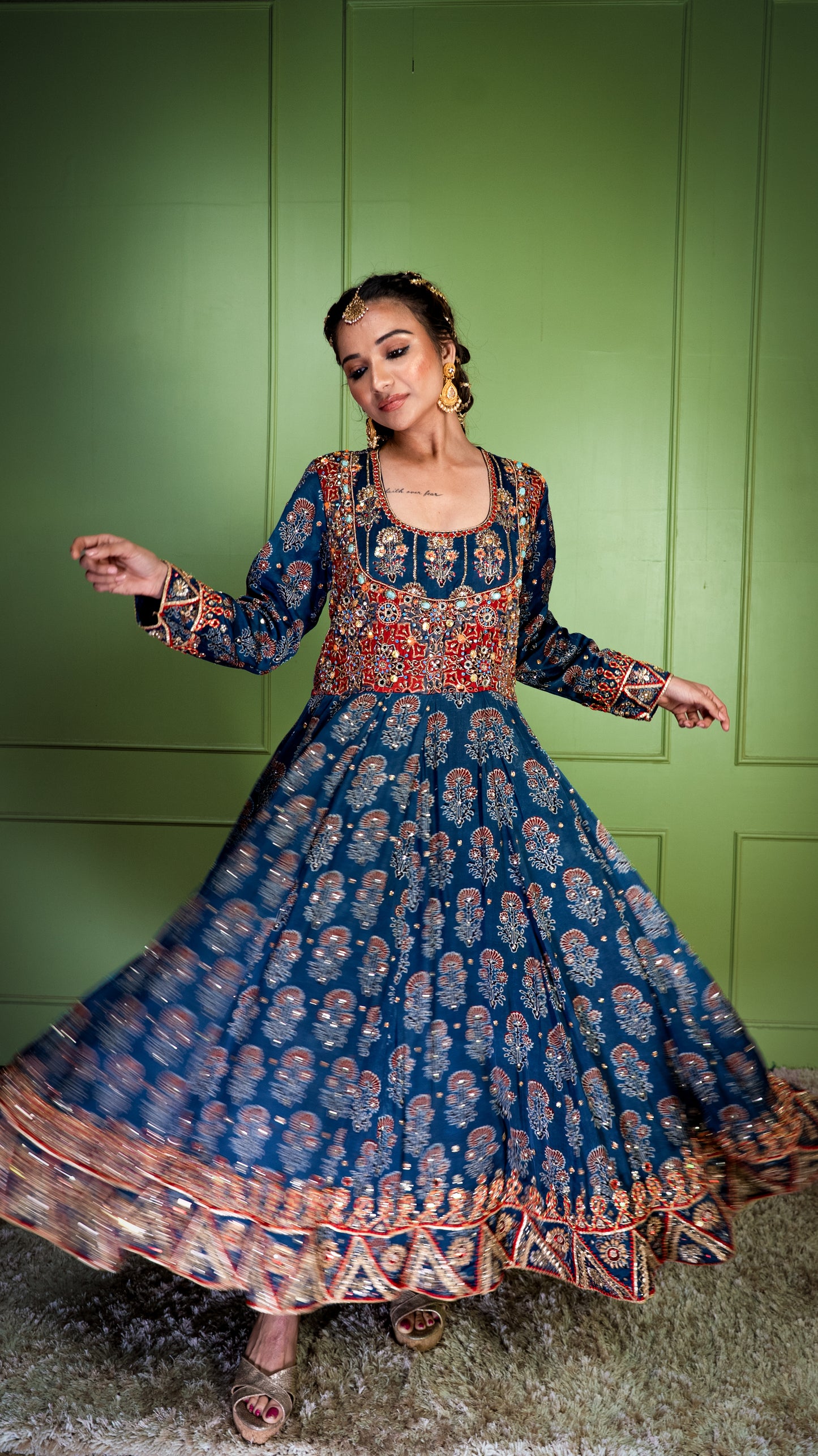 Blue Ajrakh Anarkali