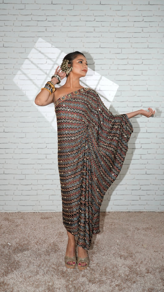 Black Ajrakh Asymmetrical Kaftan