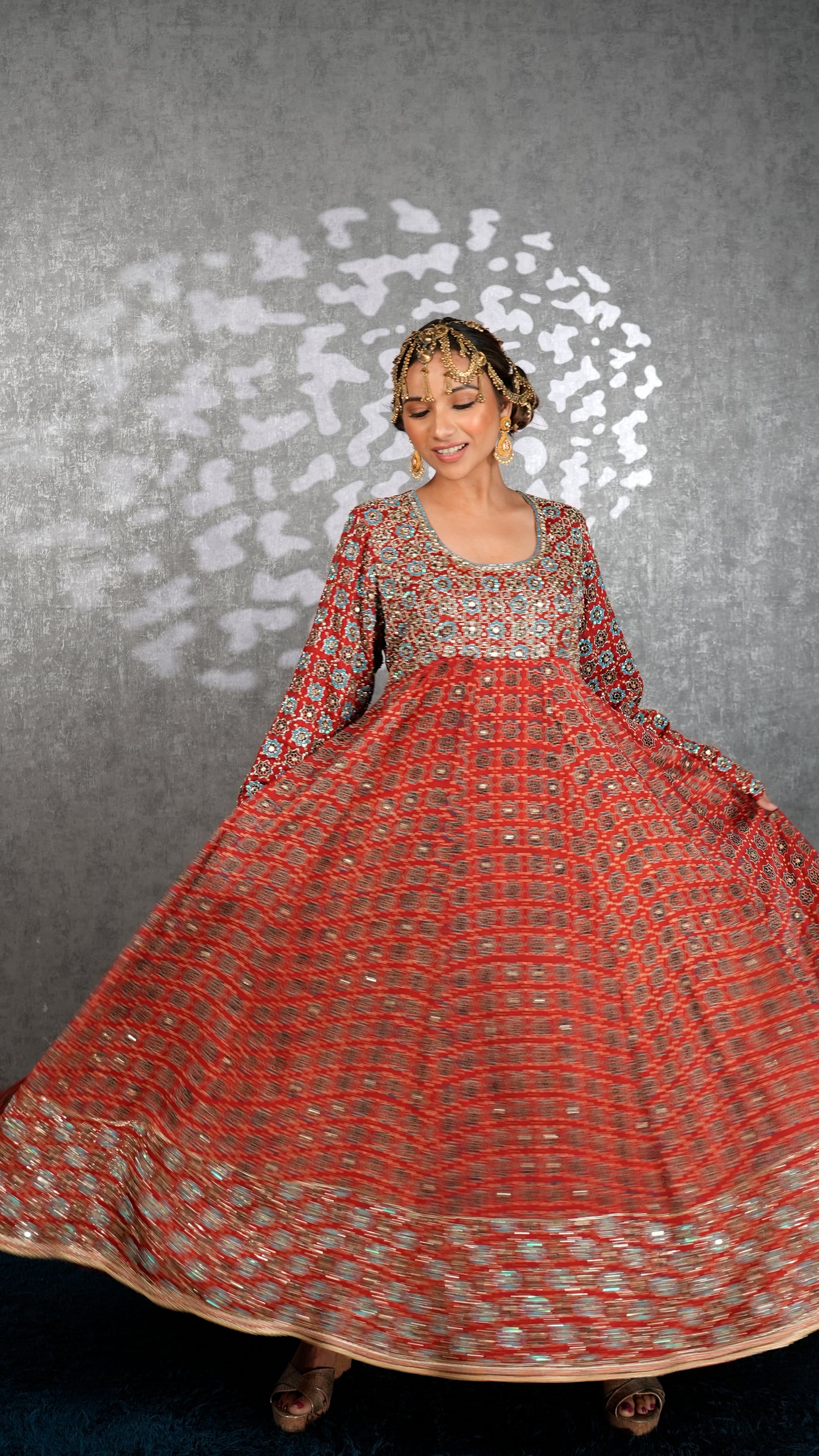Red Ajrakh Anarkali