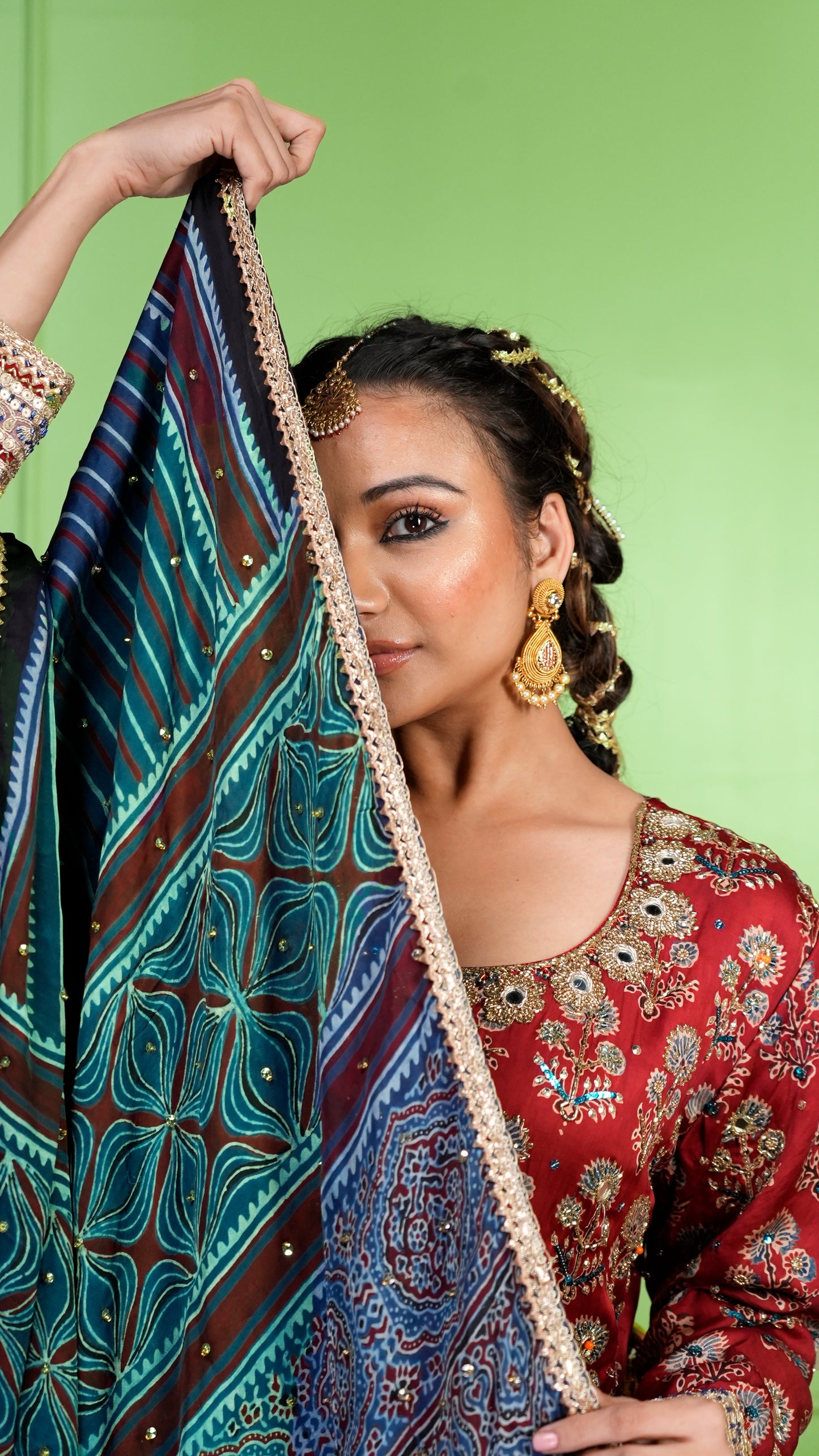 Red Ajrakh Kurta Set