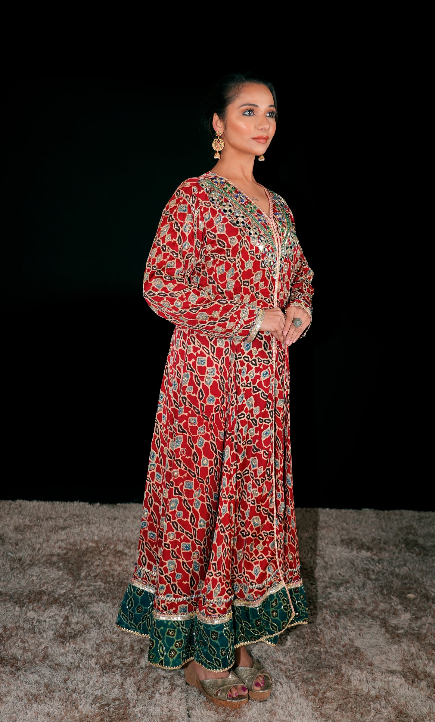 Red Ajrakh Kurta Set