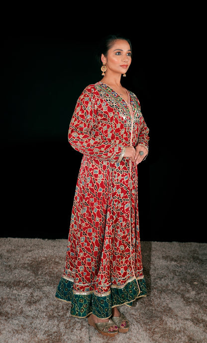 Red Ajrakh Kurta Set