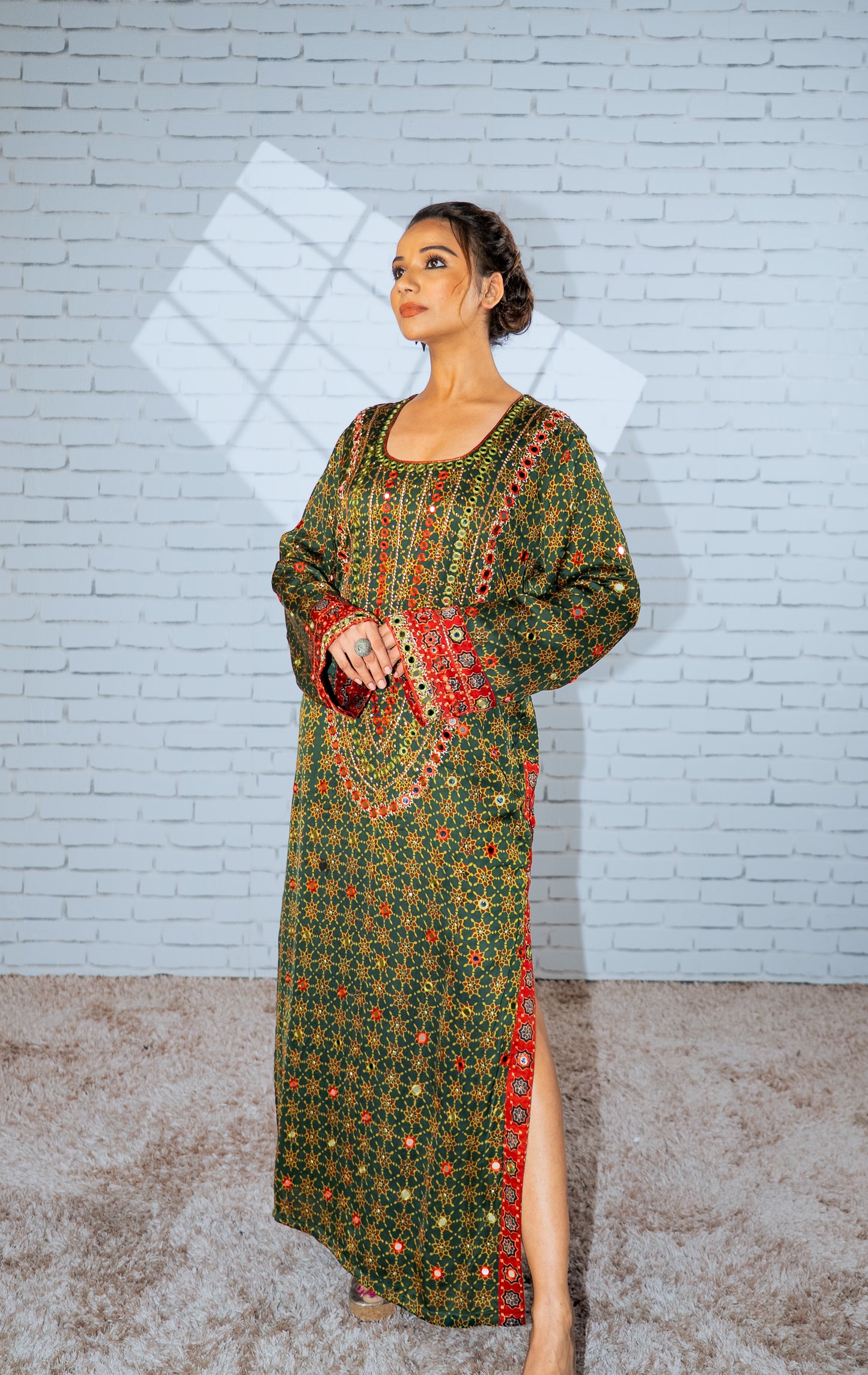 Green Ajrakh Kaftan Kurta