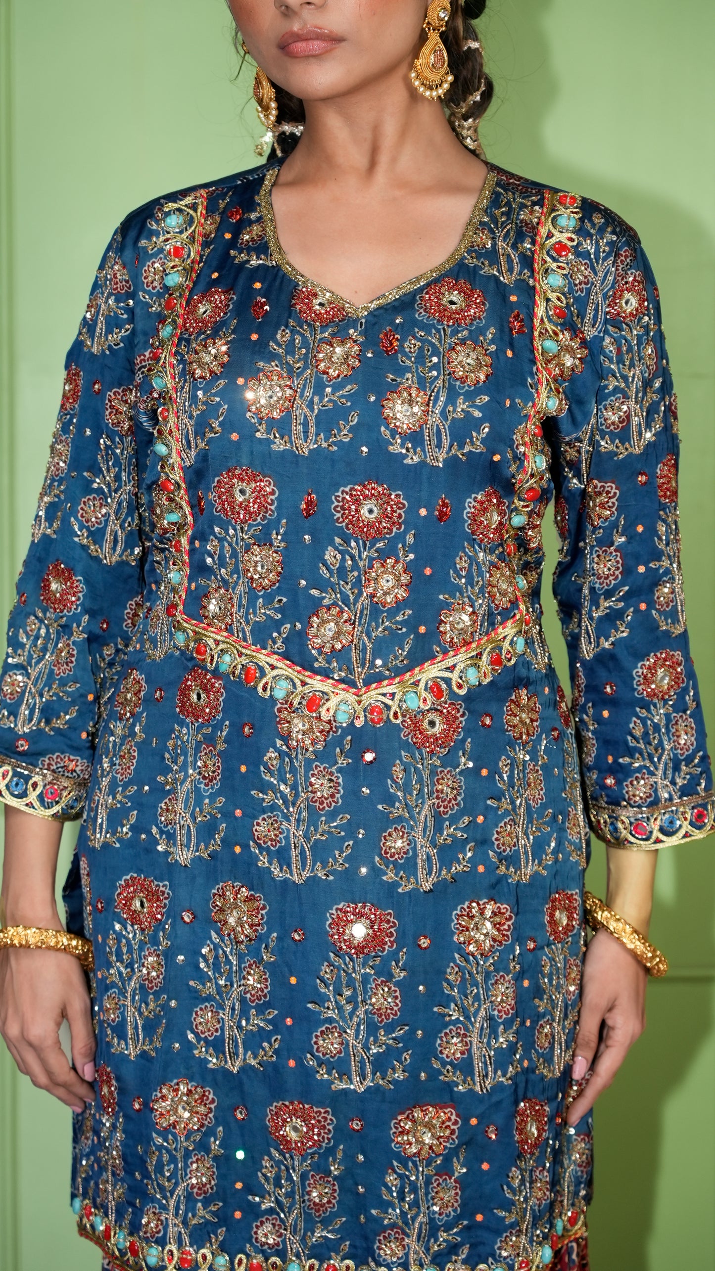 Blue Ajrakh Garara Set