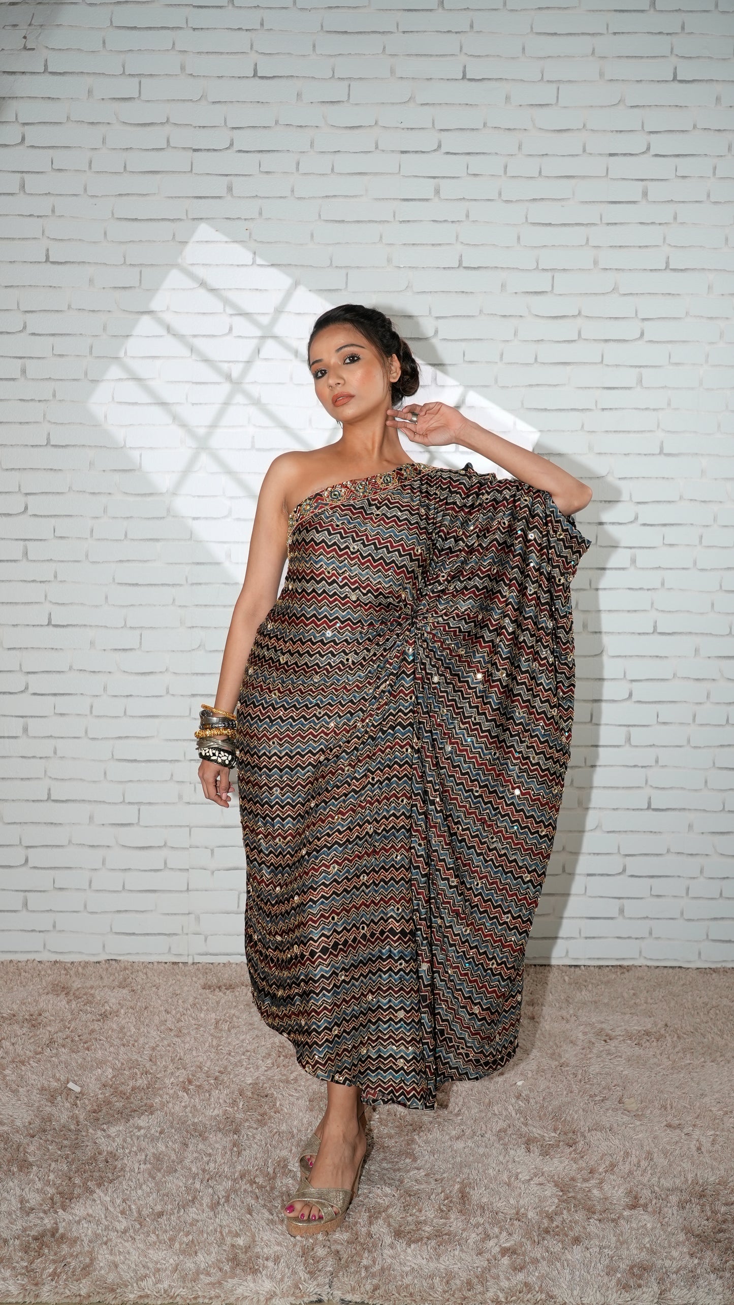 Black Ajrakh Asymmetrical Kaftan