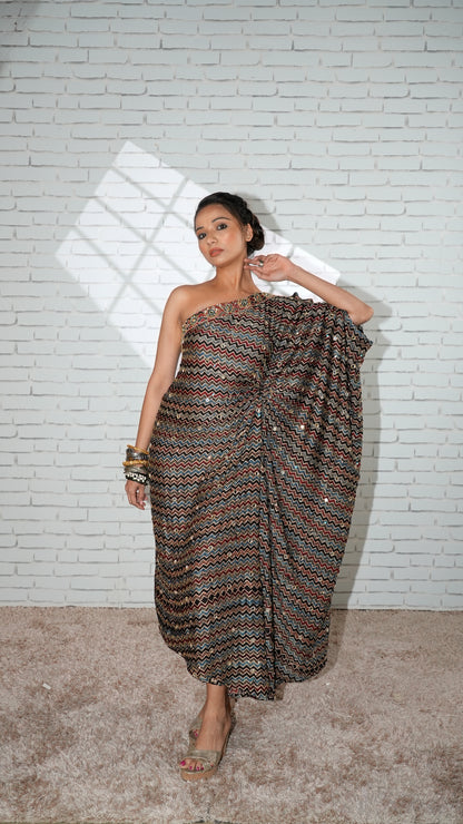 Black Ajrakh Asymmetrical Kaftan