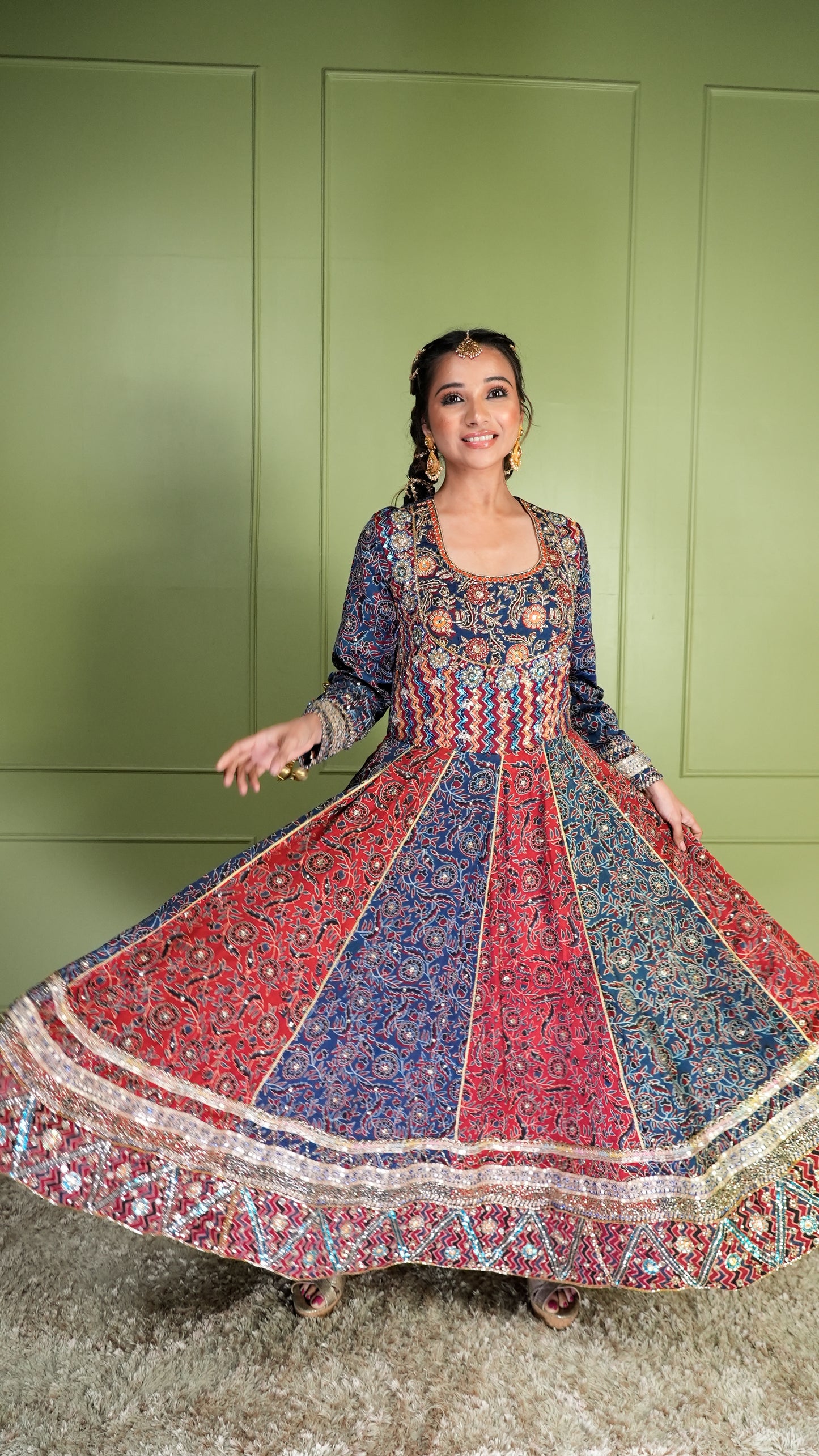 Blue & Red Ajrakh Anarkali