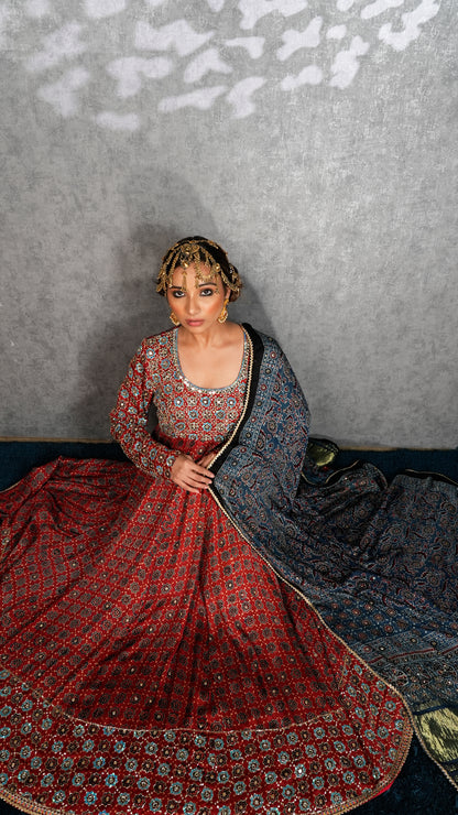 Red Ajrakh Anarkali