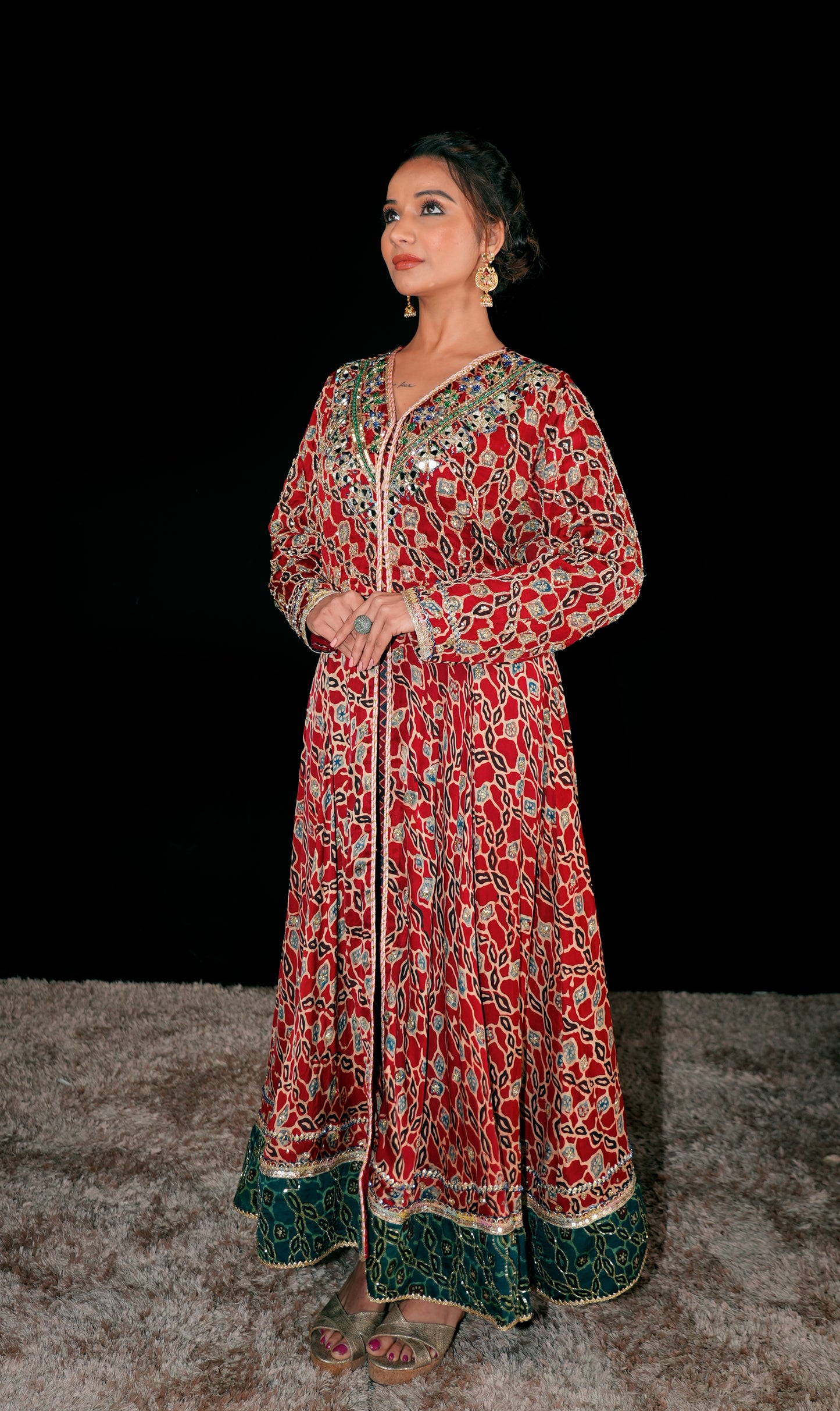 Red Ajrakh Kurta Set