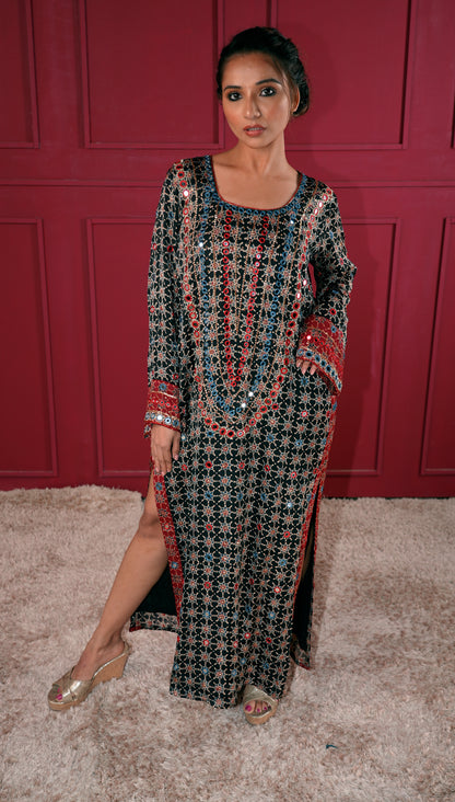 Black Ajrakh Kaftan Kurta