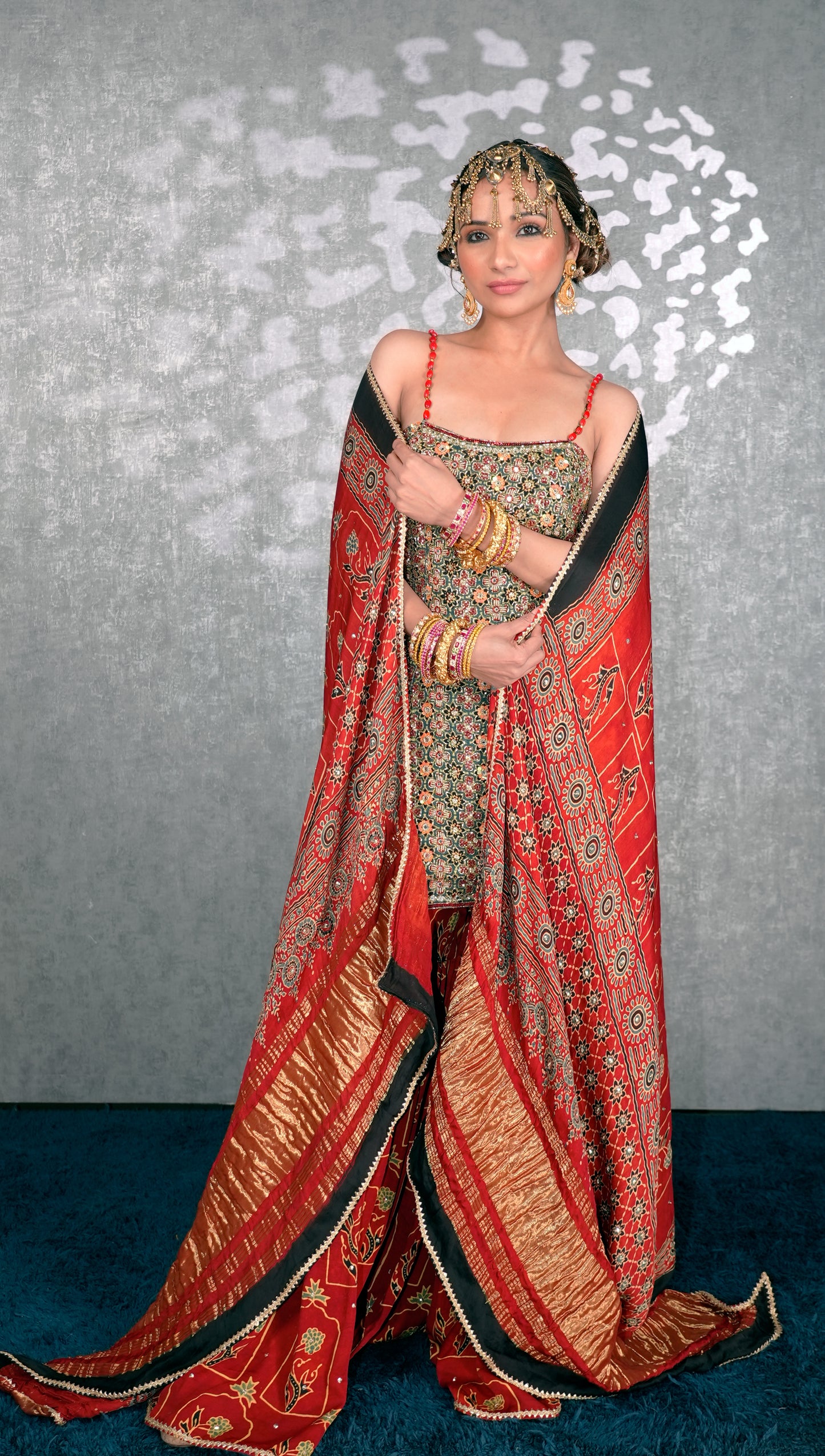 Green Ajrakh Garara Set