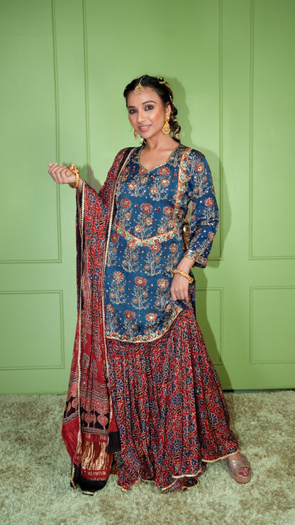Blue Ajrakh Garara Set